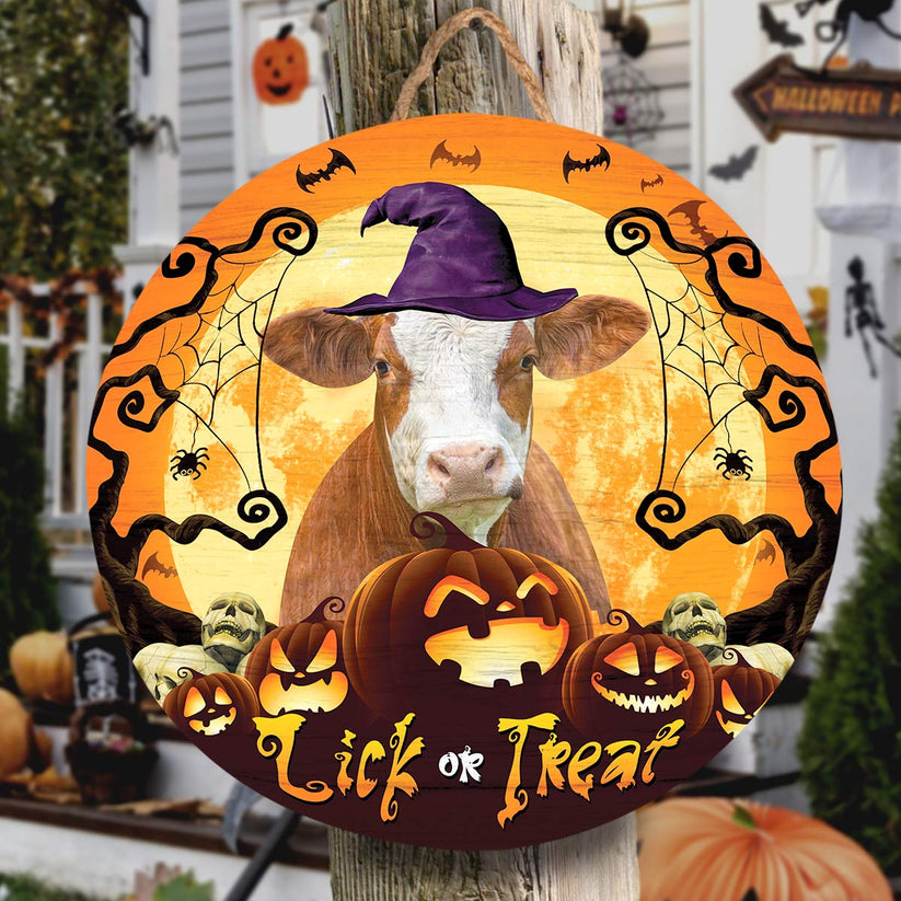 Simmental Lick Or Treat Round Wooden Sign