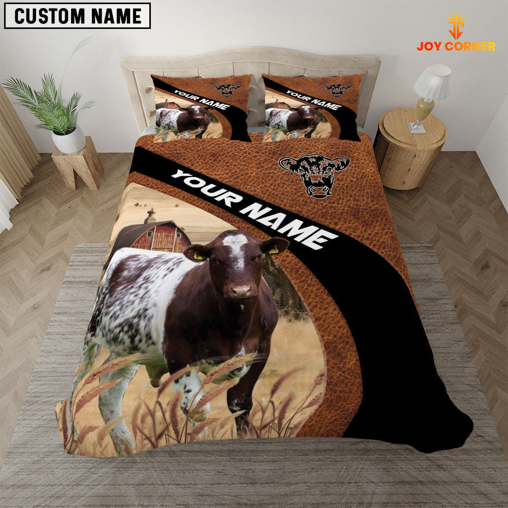 Shorthorn On The Farm Customized Name Red Barn Bedding Set