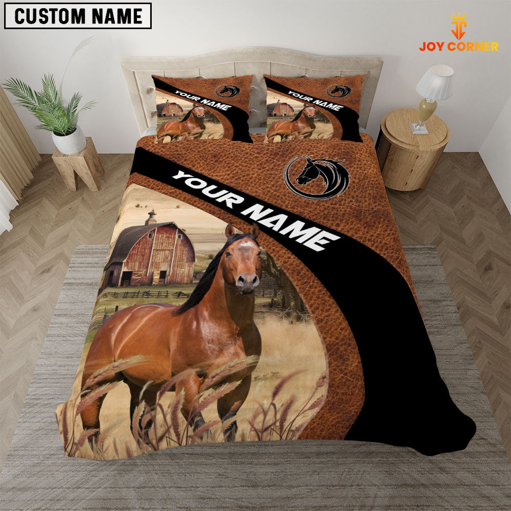 Horse On The Farm Customized Name Red Barn Bedding Set