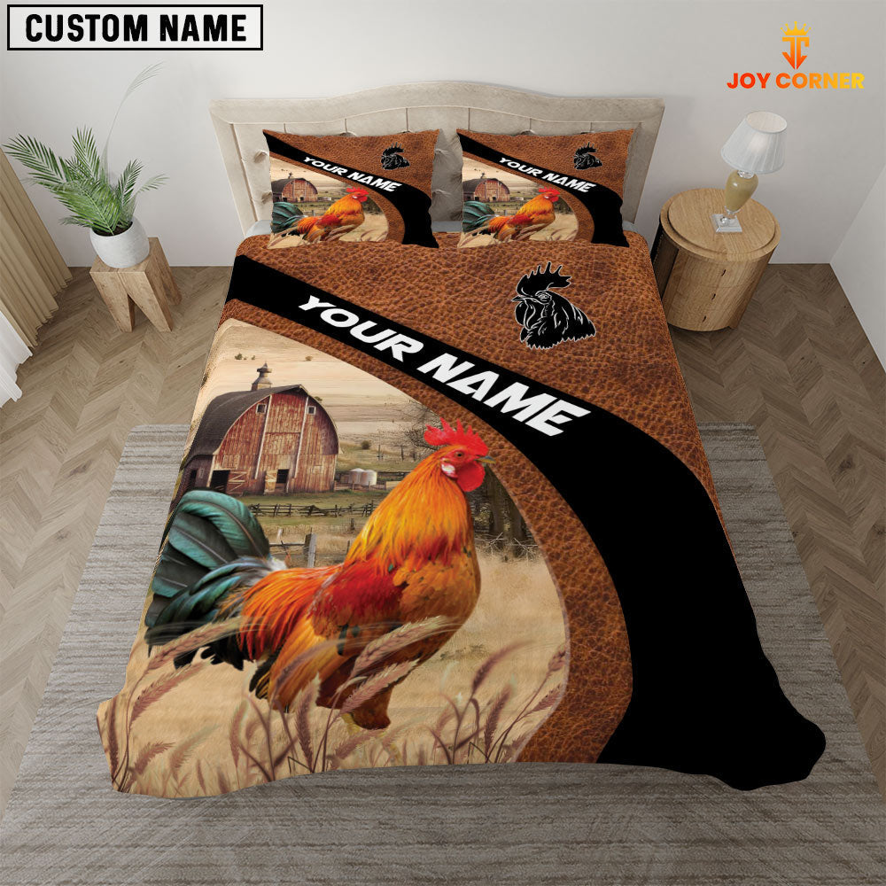 Rooster On The Farm Customized Name Red Barn Bedding Set
