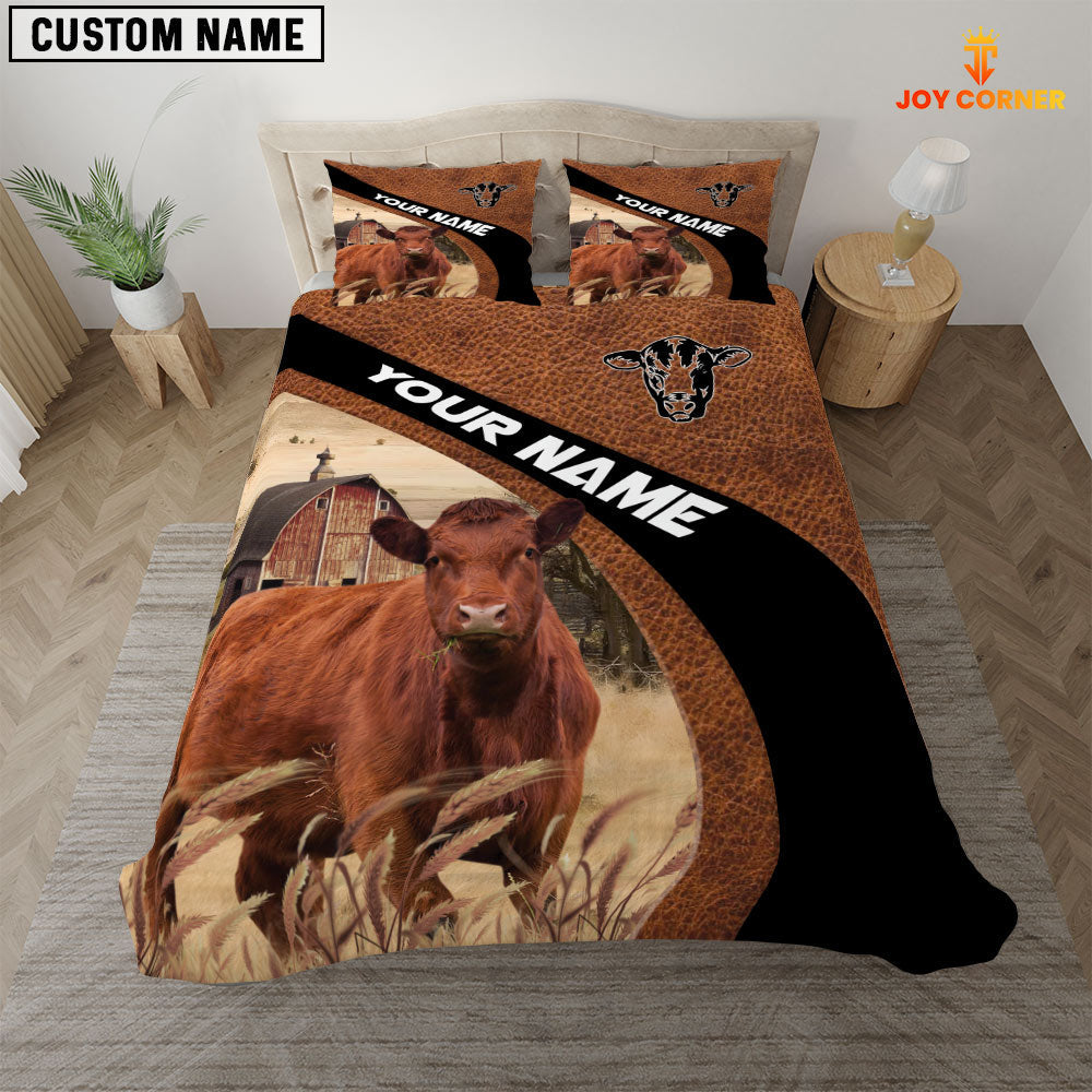 Red Angus On The Farm Customized Name Red Barn Bedding Set