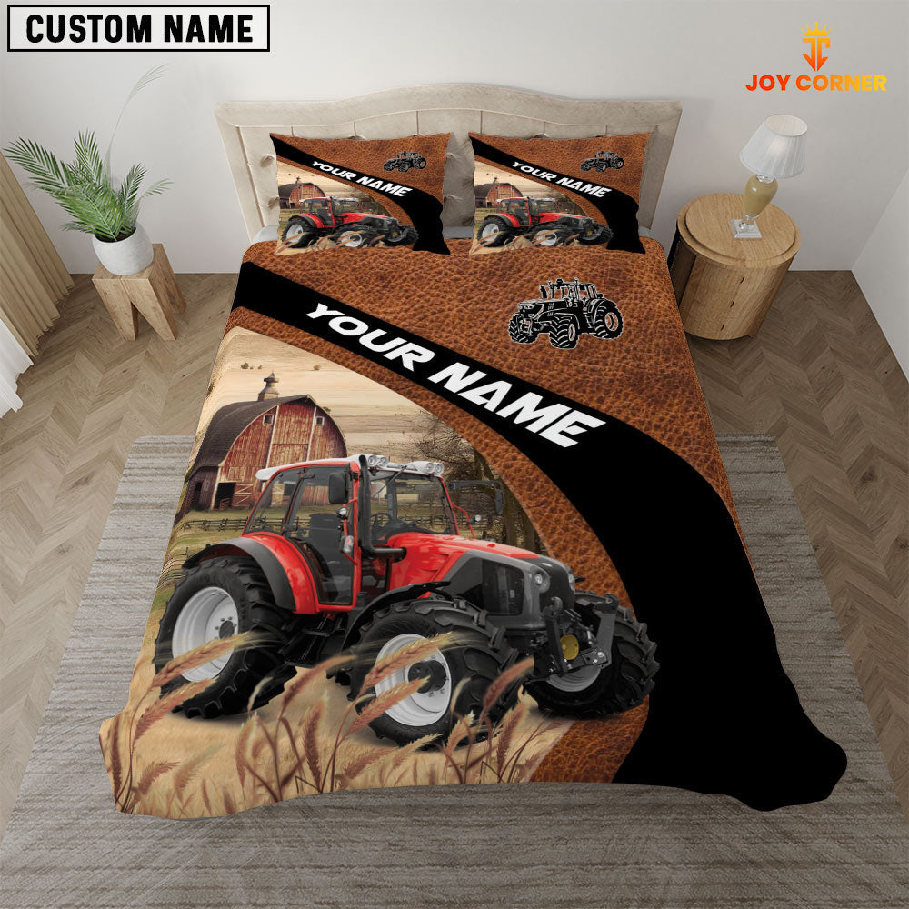 Red Tractor On The Farm Customized Name Red Barn Bedding Set