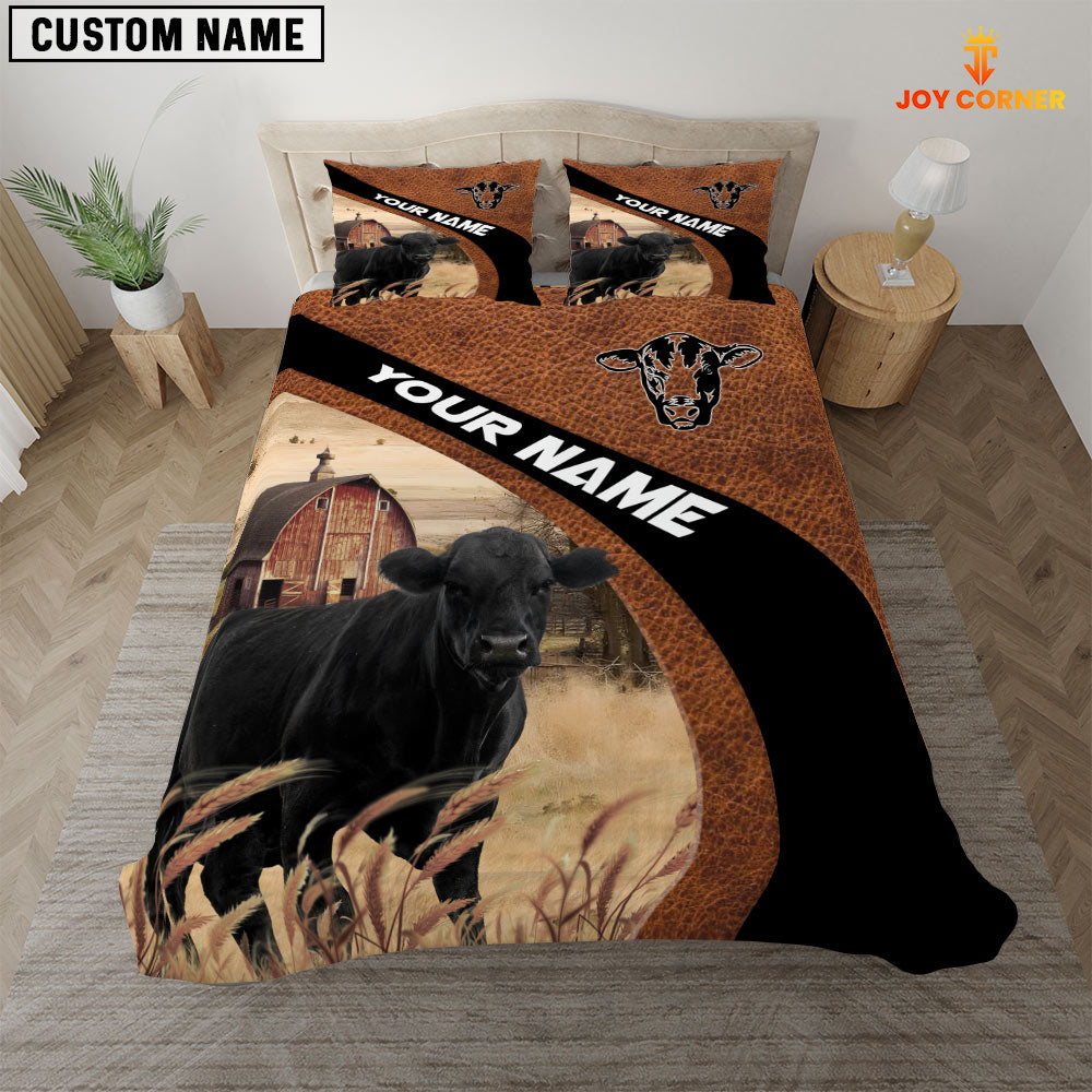 Black Angus On The Farm Customized Name Red Barn Bedding Set