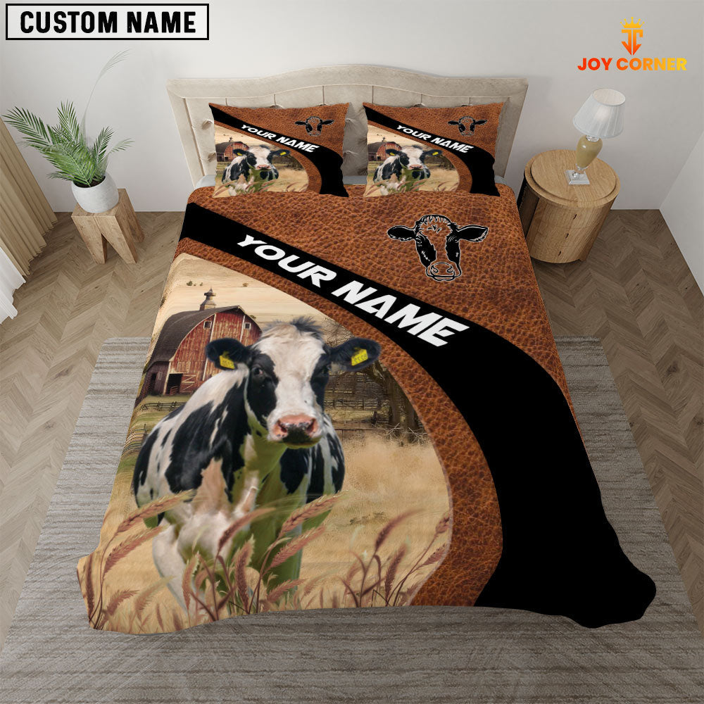 Holstein On The Farm Customized Name Red Barn Bedding Set