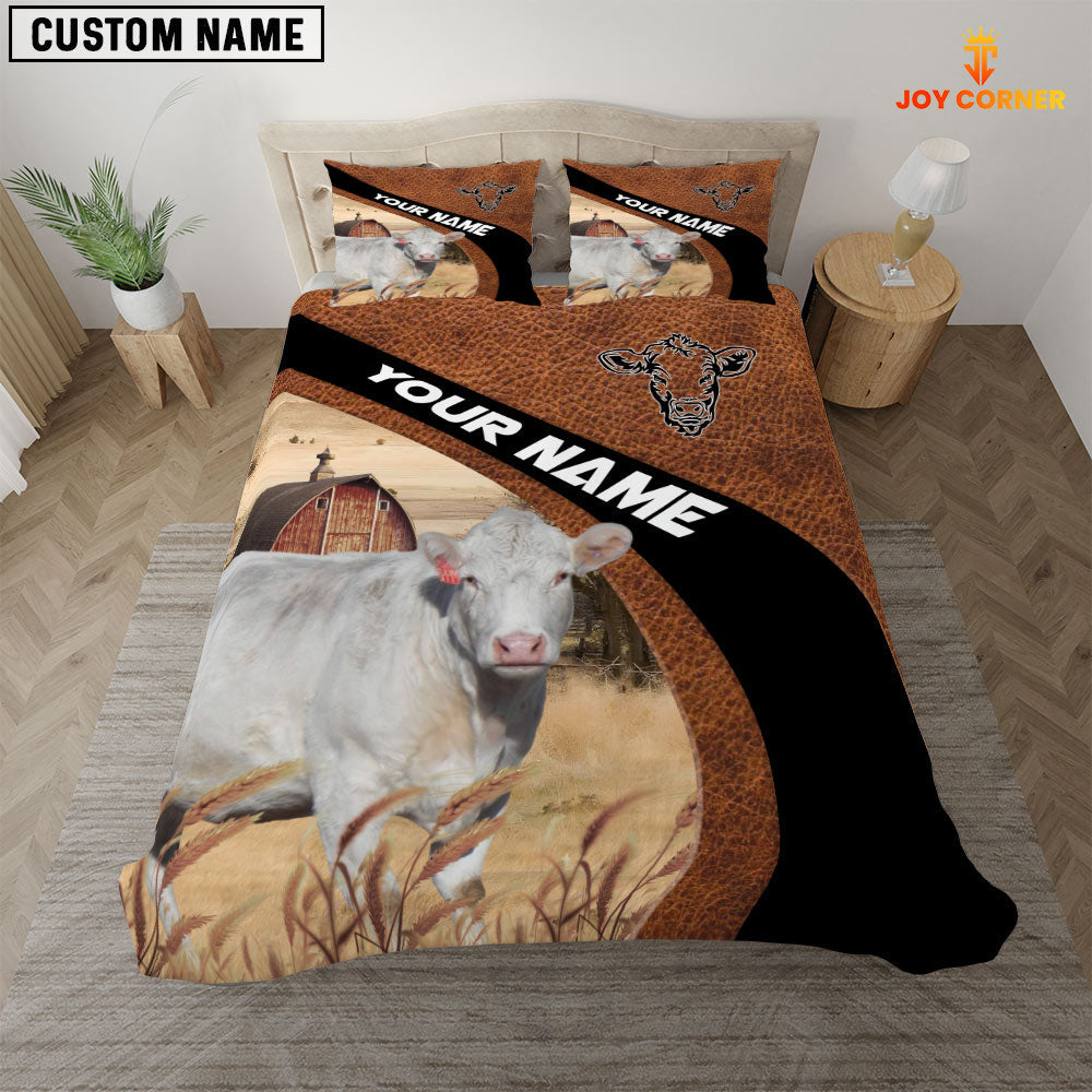 Charolais On The Farm Customized Name Red Barn Bedding Set