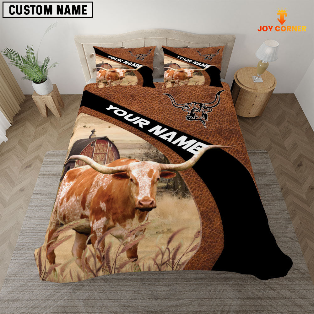 Texas Longhorn On The Farm Customized Name Red Barn Bedding Set