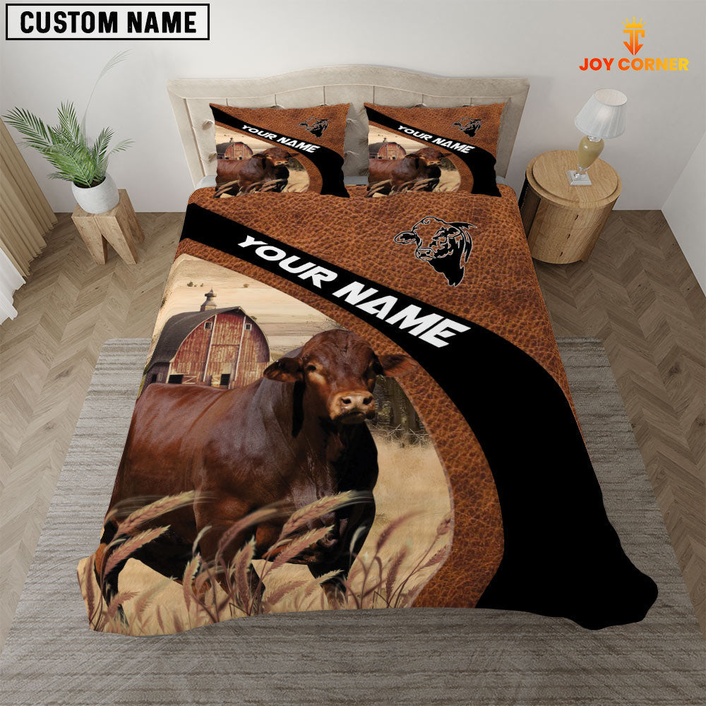 Beefmaster On The Farm Customized Name Red Barn Bedding Set