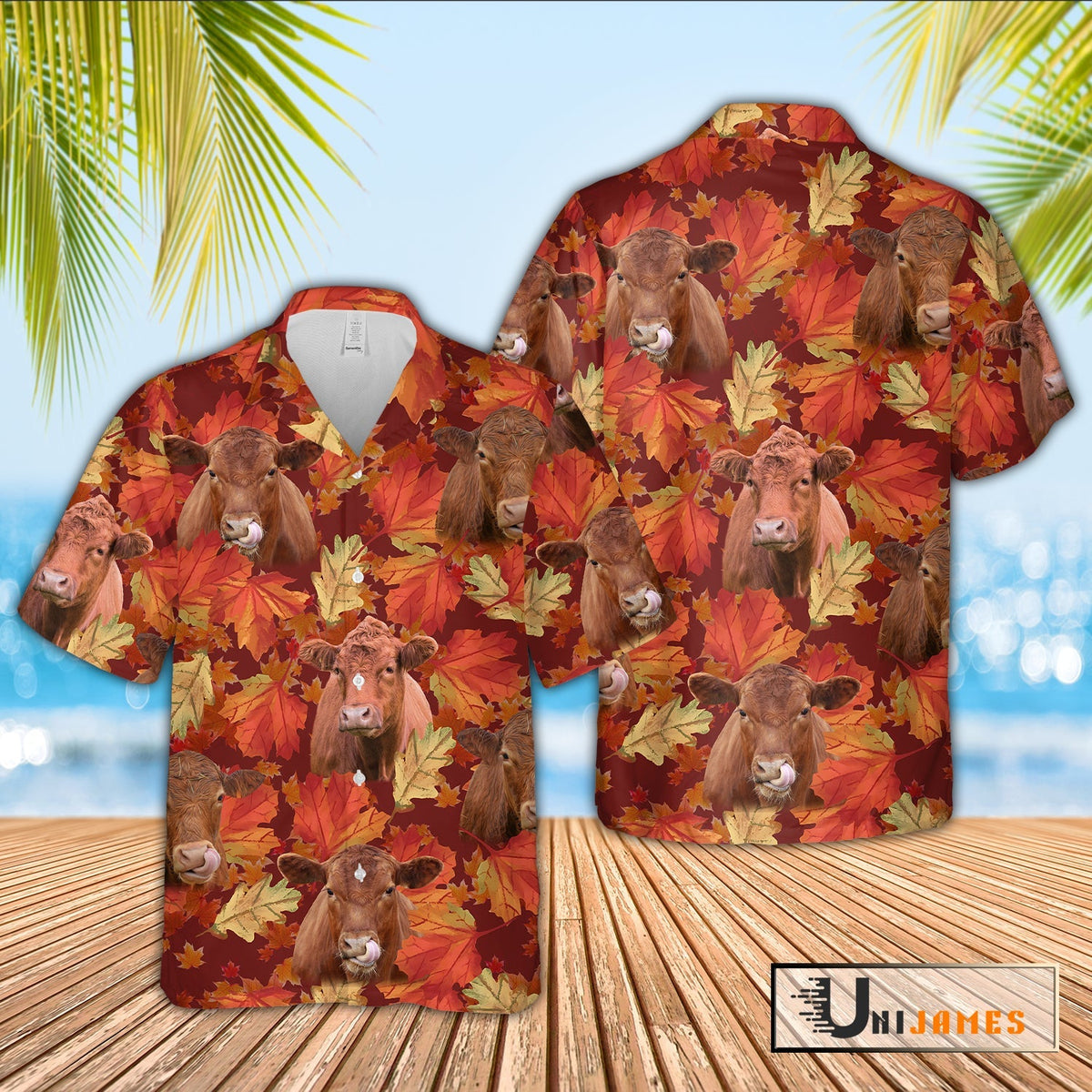Red Angus Autumn Farm 3D Hawaiian Shirt