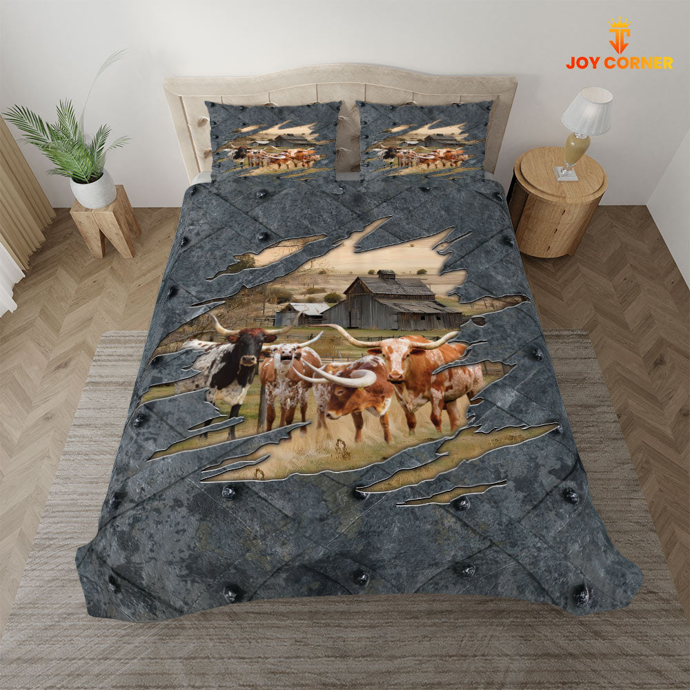 Texas Longhorn On The Farm Customized Name Bedding Set