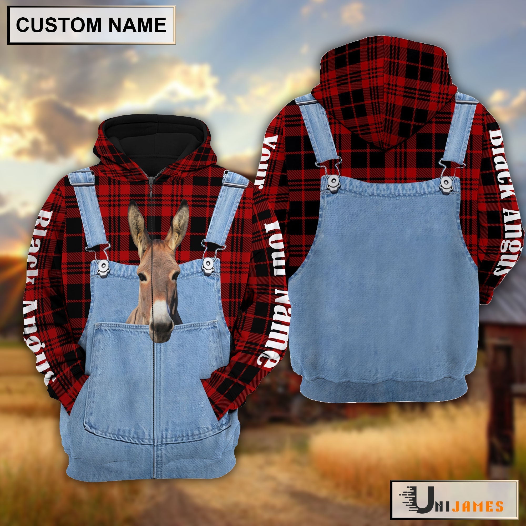Donkey Red Jeans Pattern Personalized Name 3D Hoodie