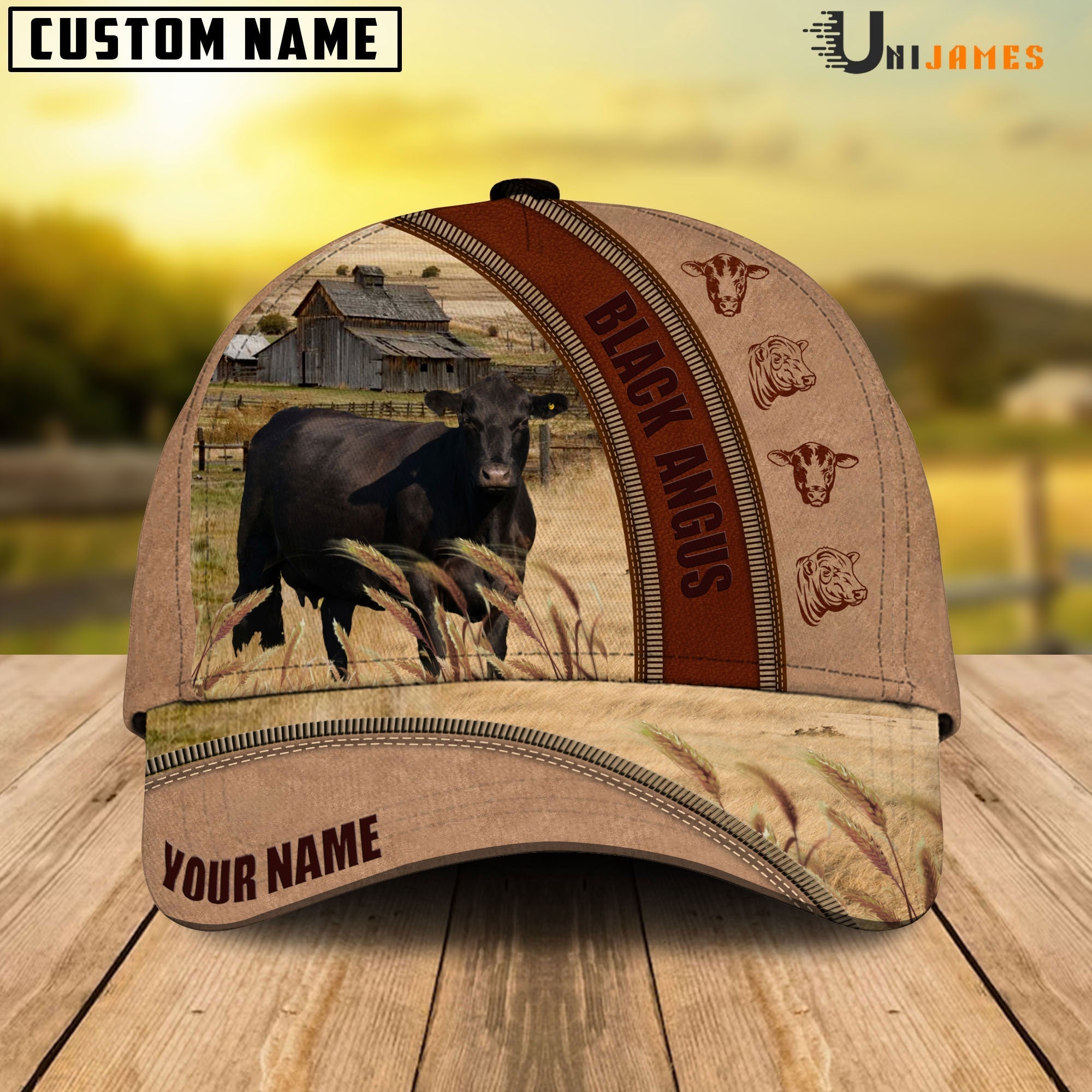Black Angus Farming Light Brown Personalized Name Cap