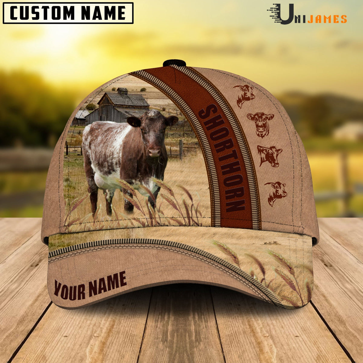 Shorthorn Farming Light Brown Personalized Name Cap