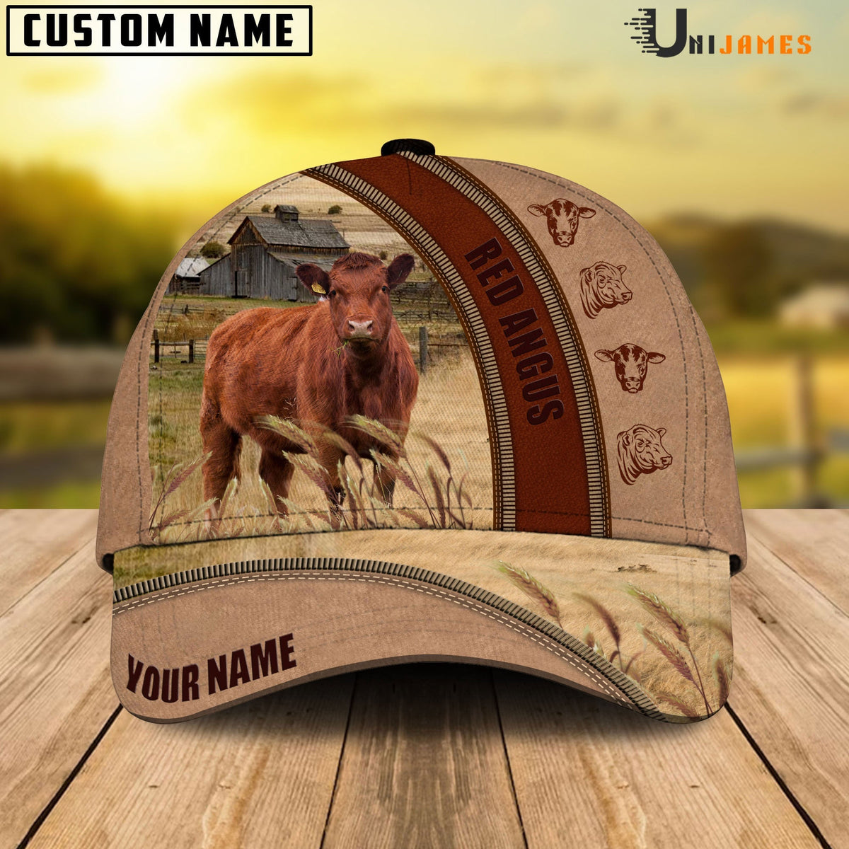 Red Angus Farming Light Brown Personalized Name Cap