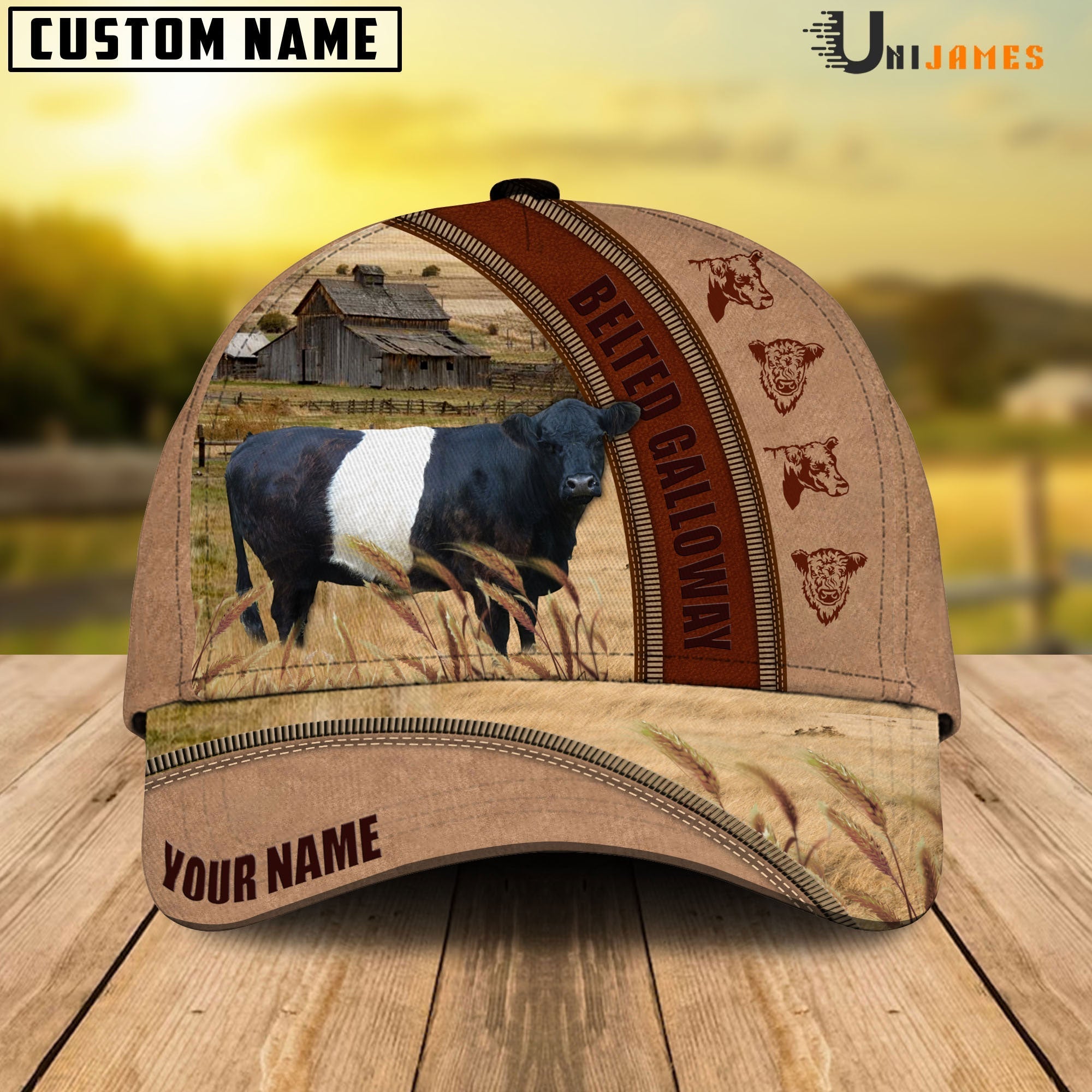Belted Galloway Farming Light Brown Personalized Name Cap