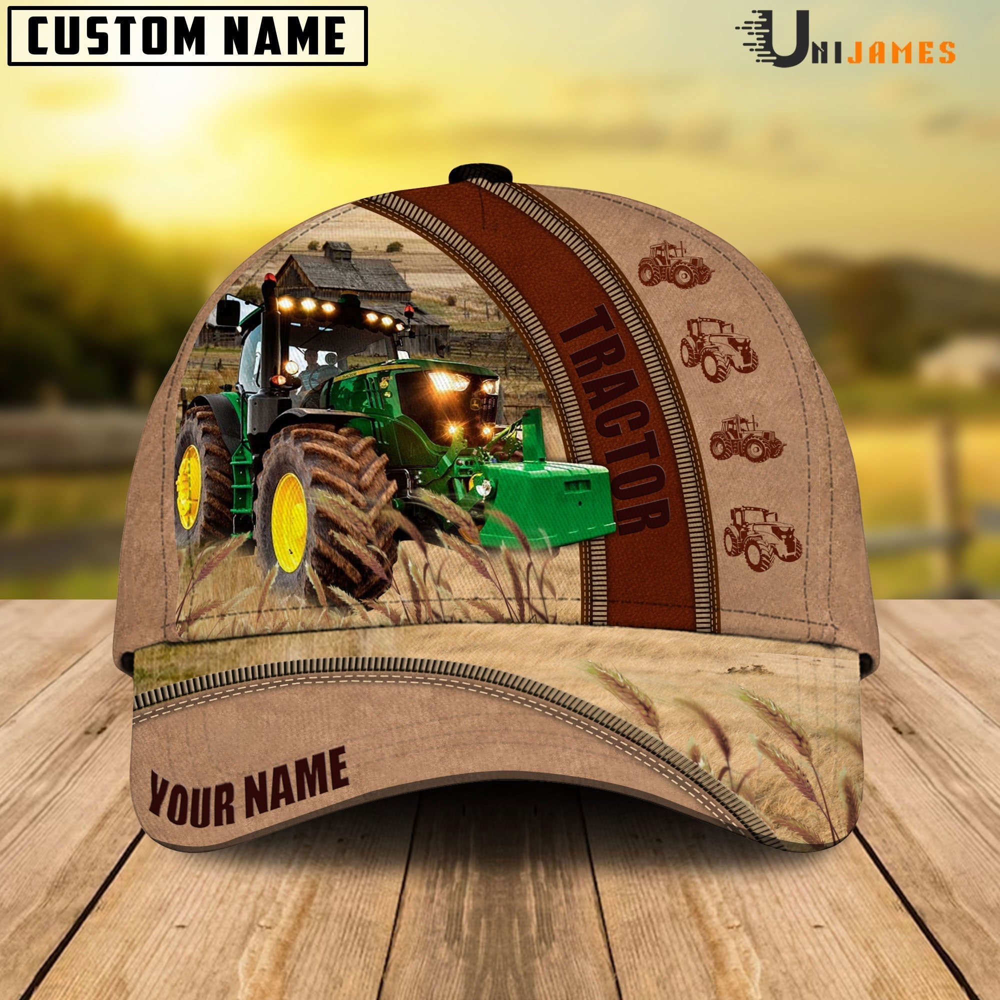 Tractor Farming Light Brown Personalized Name Cap