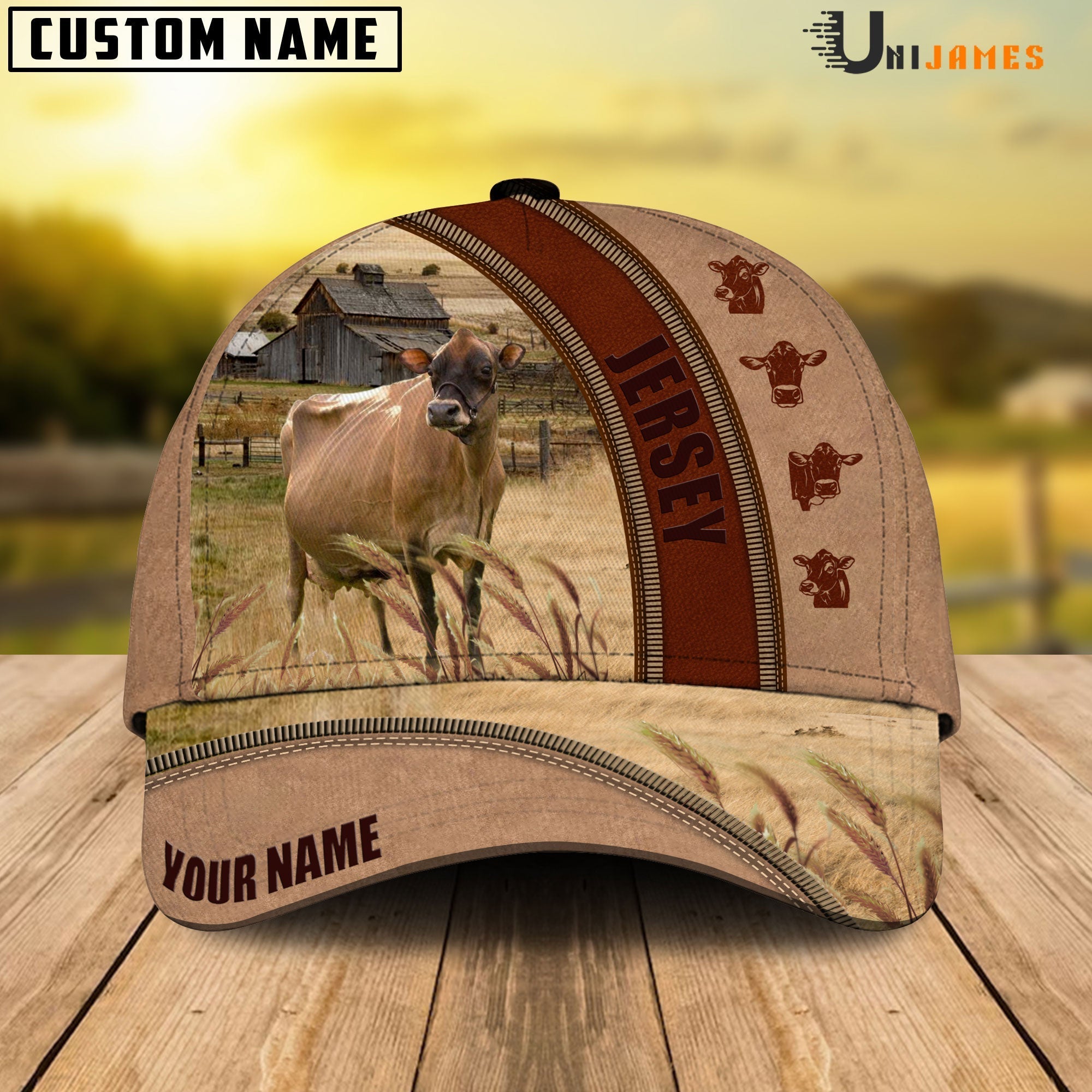 Jersey Farming Light Brown Personalized Name Cap