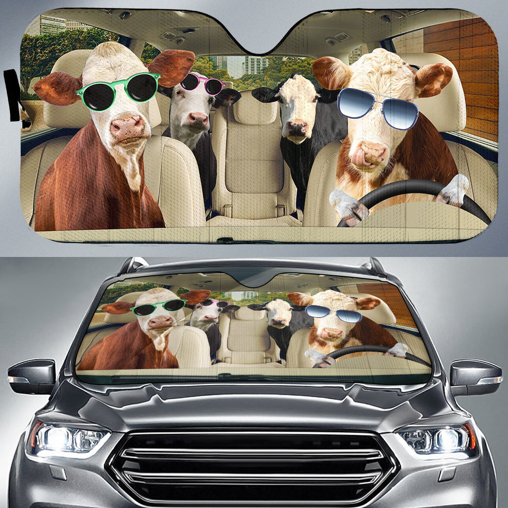 Hereford and Black Baldy Cattle CAR All Over Printed 3D Sun Shade