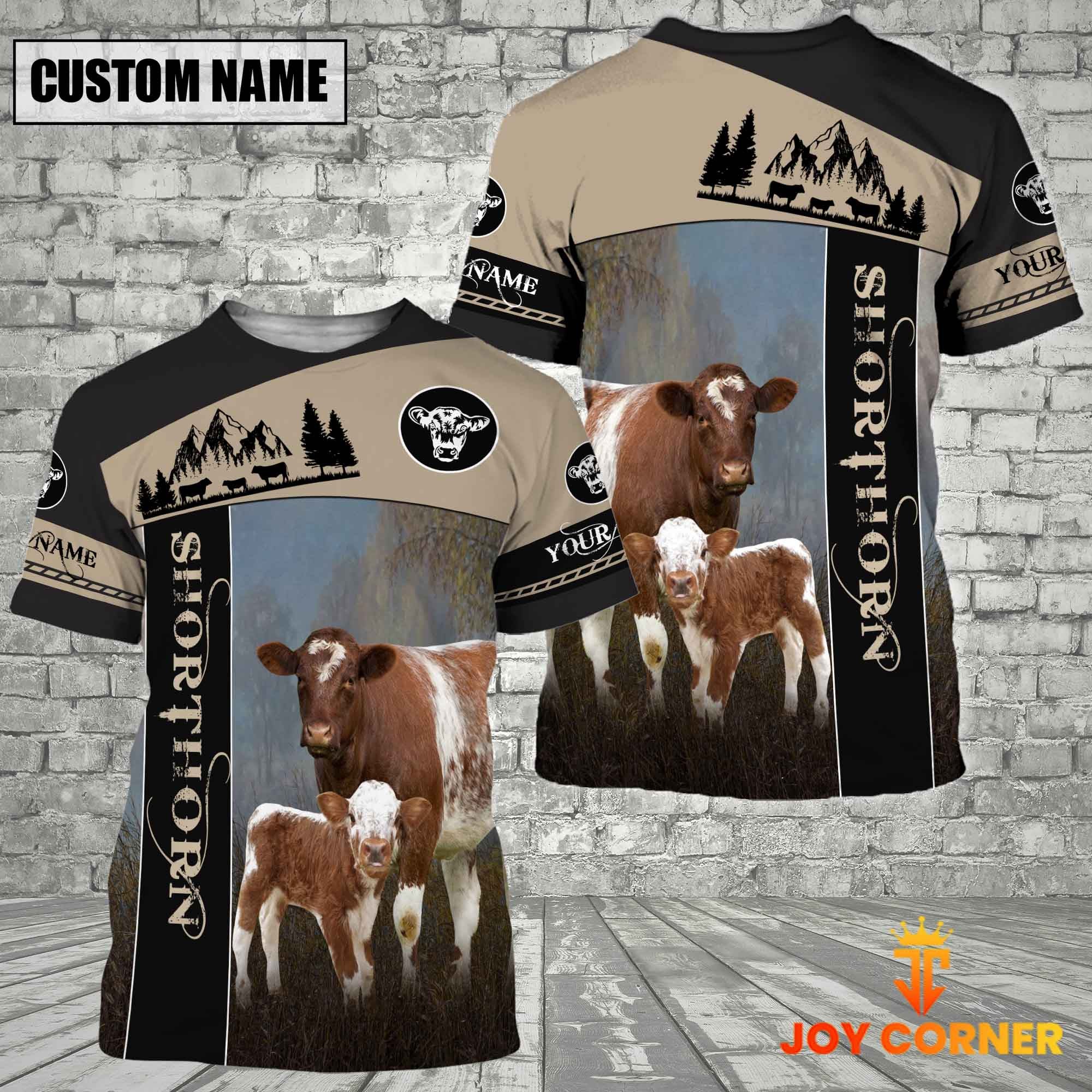 Shorthorn Farmhouse Customized Name 3D T-Shirt