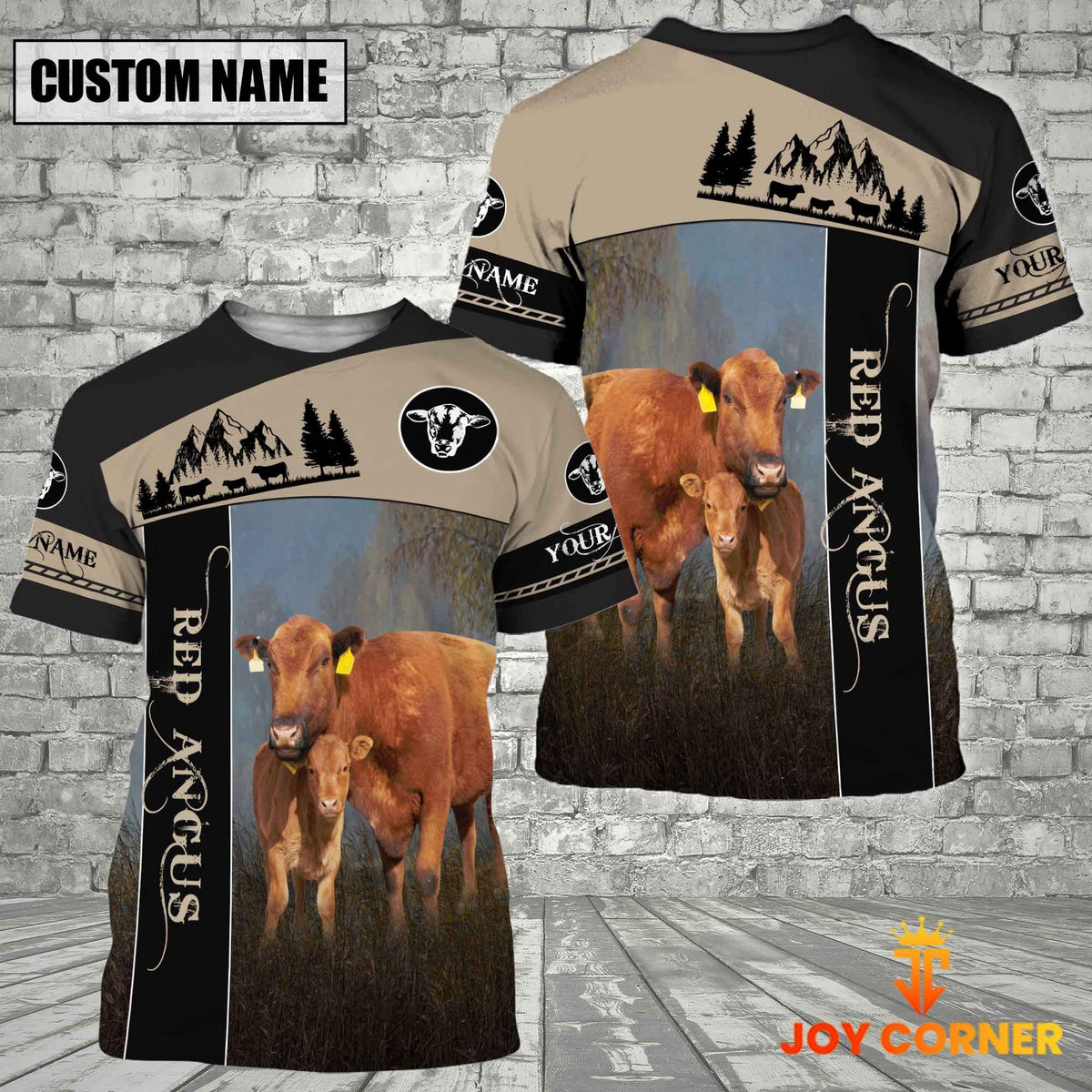 Red Angus Farmhouse Customized Name 3D T-Shirt