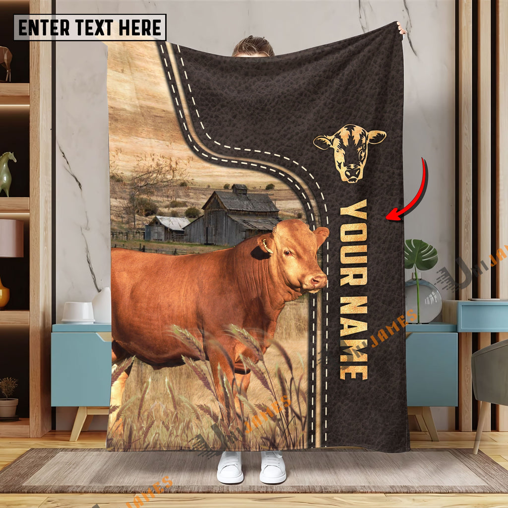 Personalized Name Red Wagyu Leather Pattern Blanket