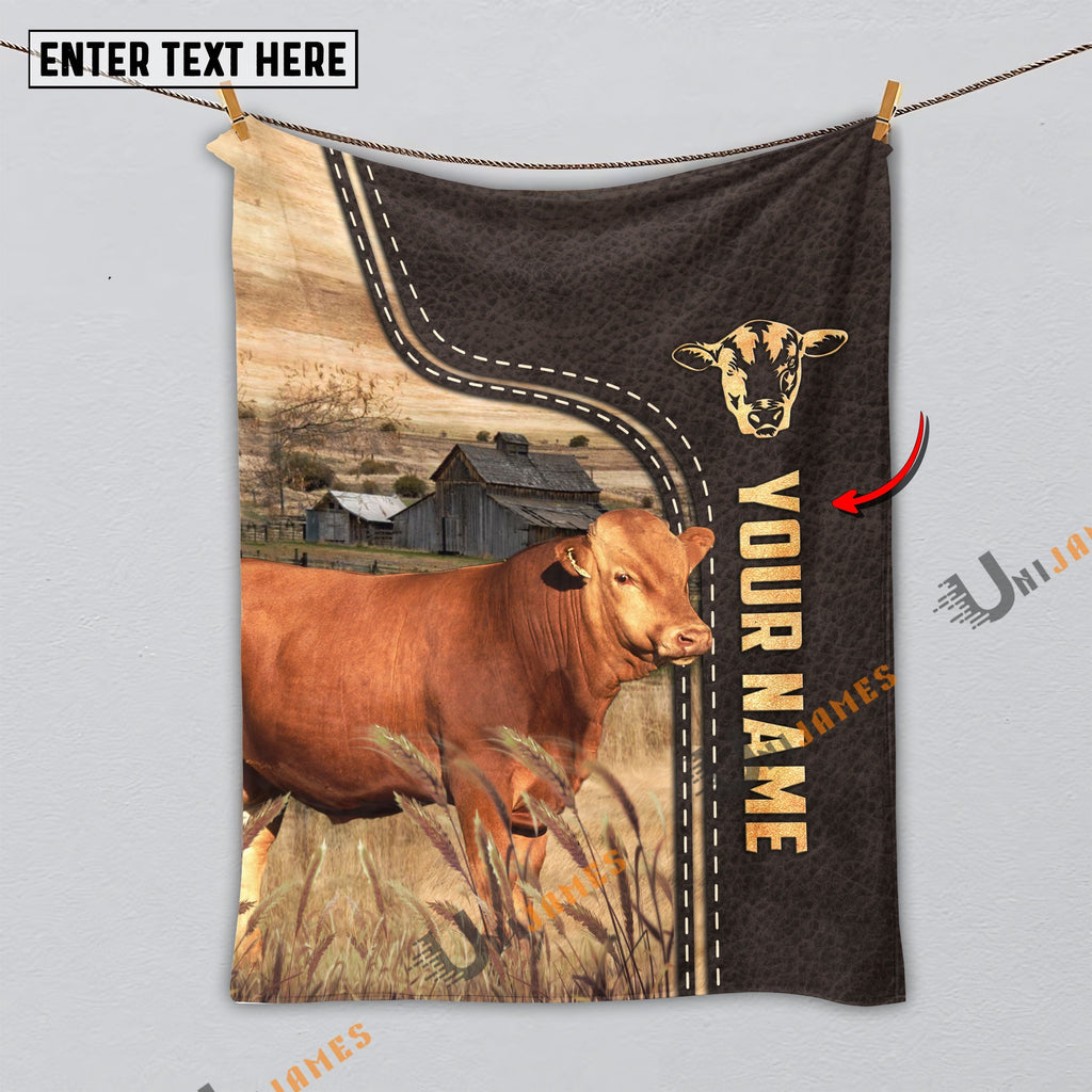 Personalized Name Red Wagyu Leather Pattern Blanket