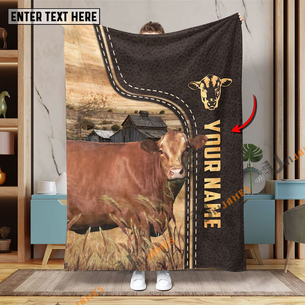 Personalized Name Akaushi Leather Pattern Blanket