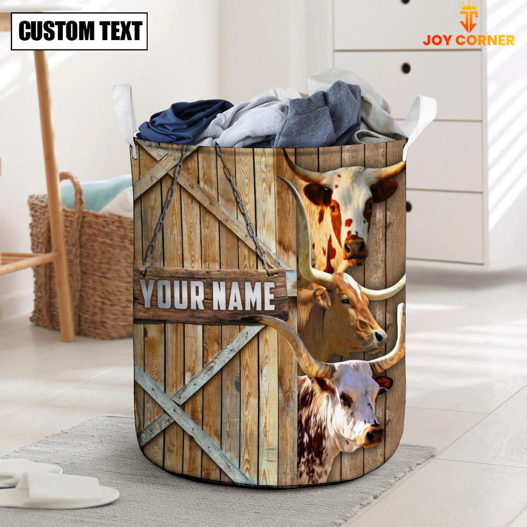 Texas Longhorn Barn Custom Name Laundry Basket