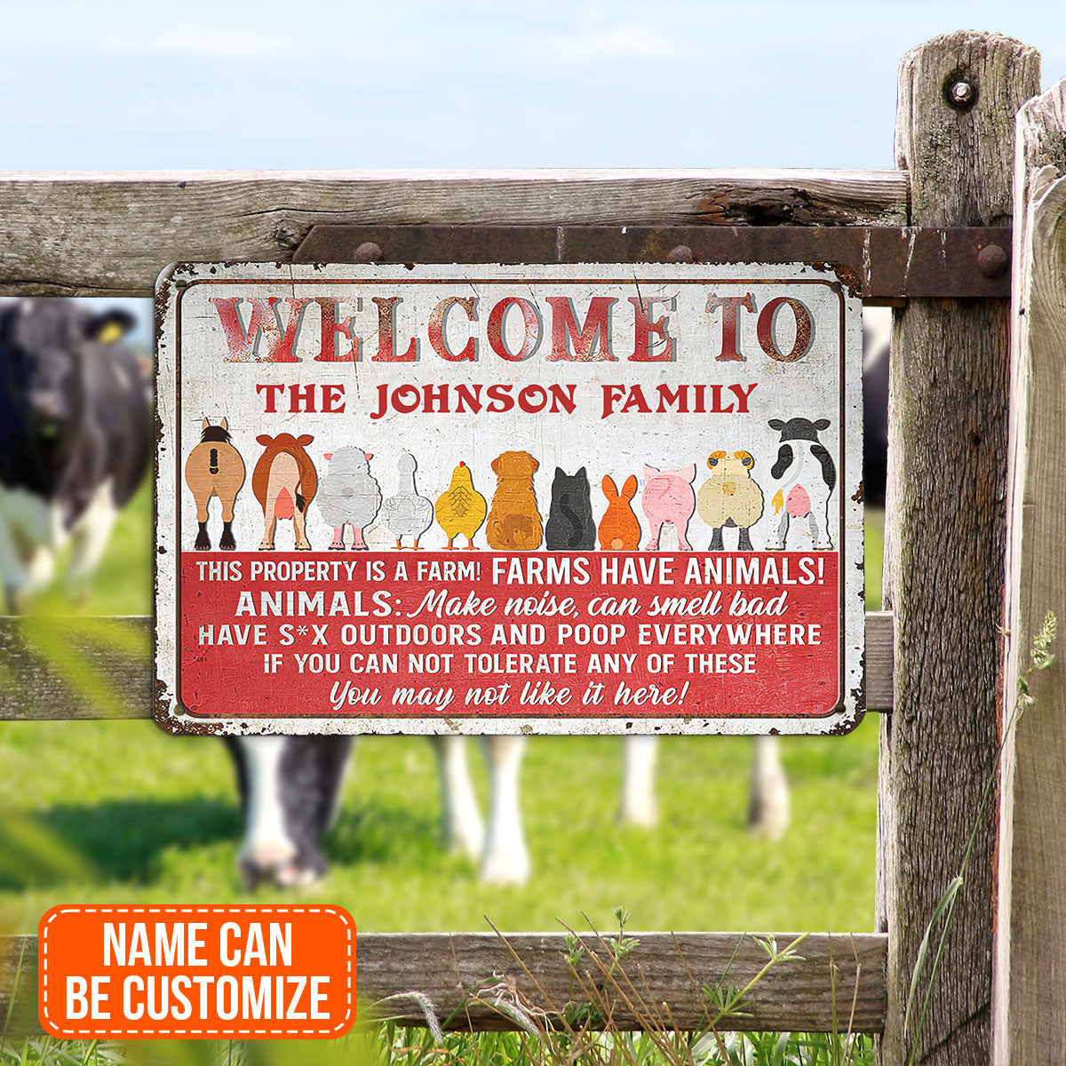 Cute Farm Animals Rectangle Metal Sign Custom Name Nice Design