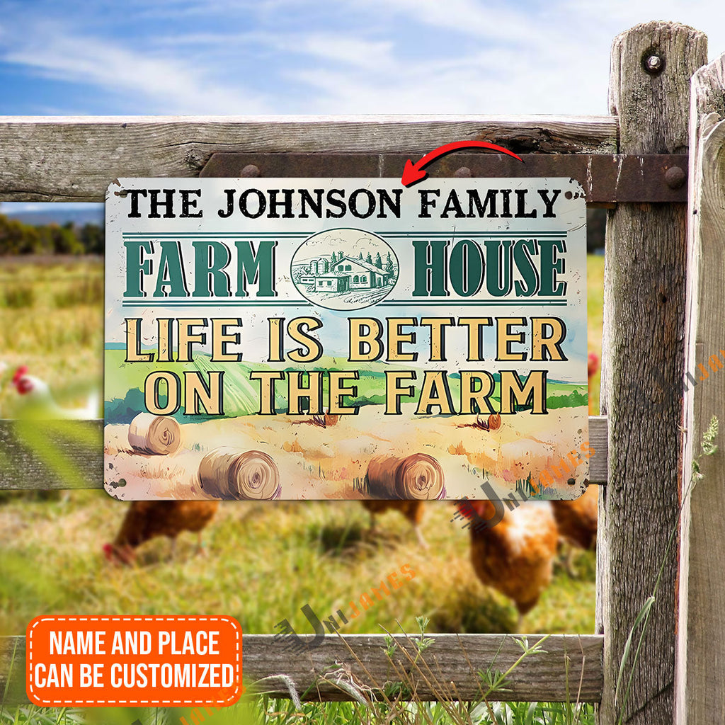 Cute Farm House Better On The Farm Custom Name Rectangle Metal Sign