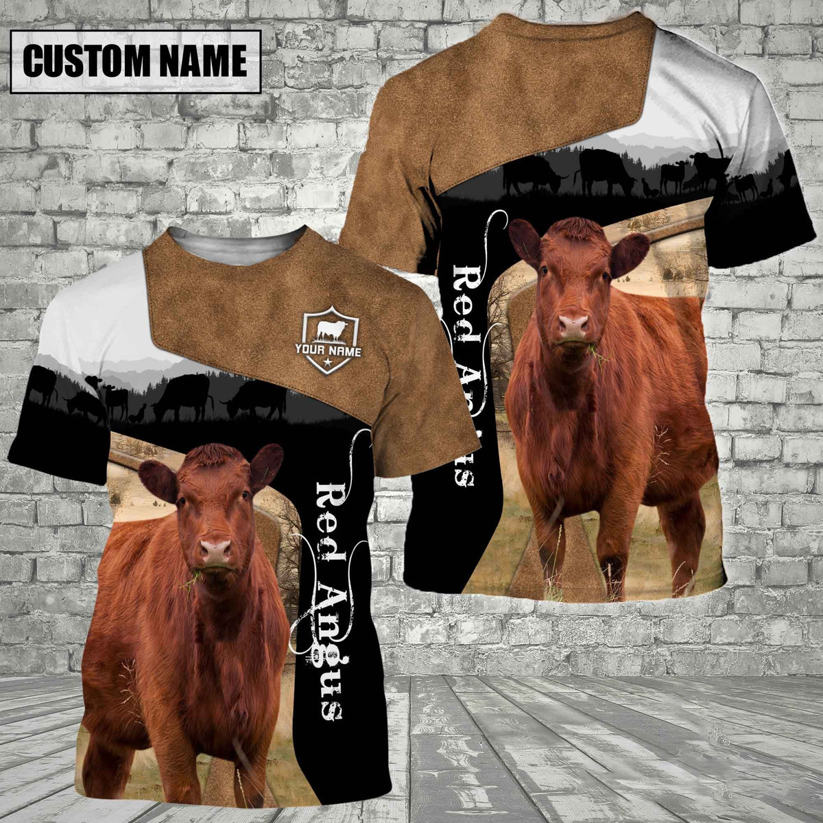 Red Angus Black Brown Customized Name 3D T-Shirt