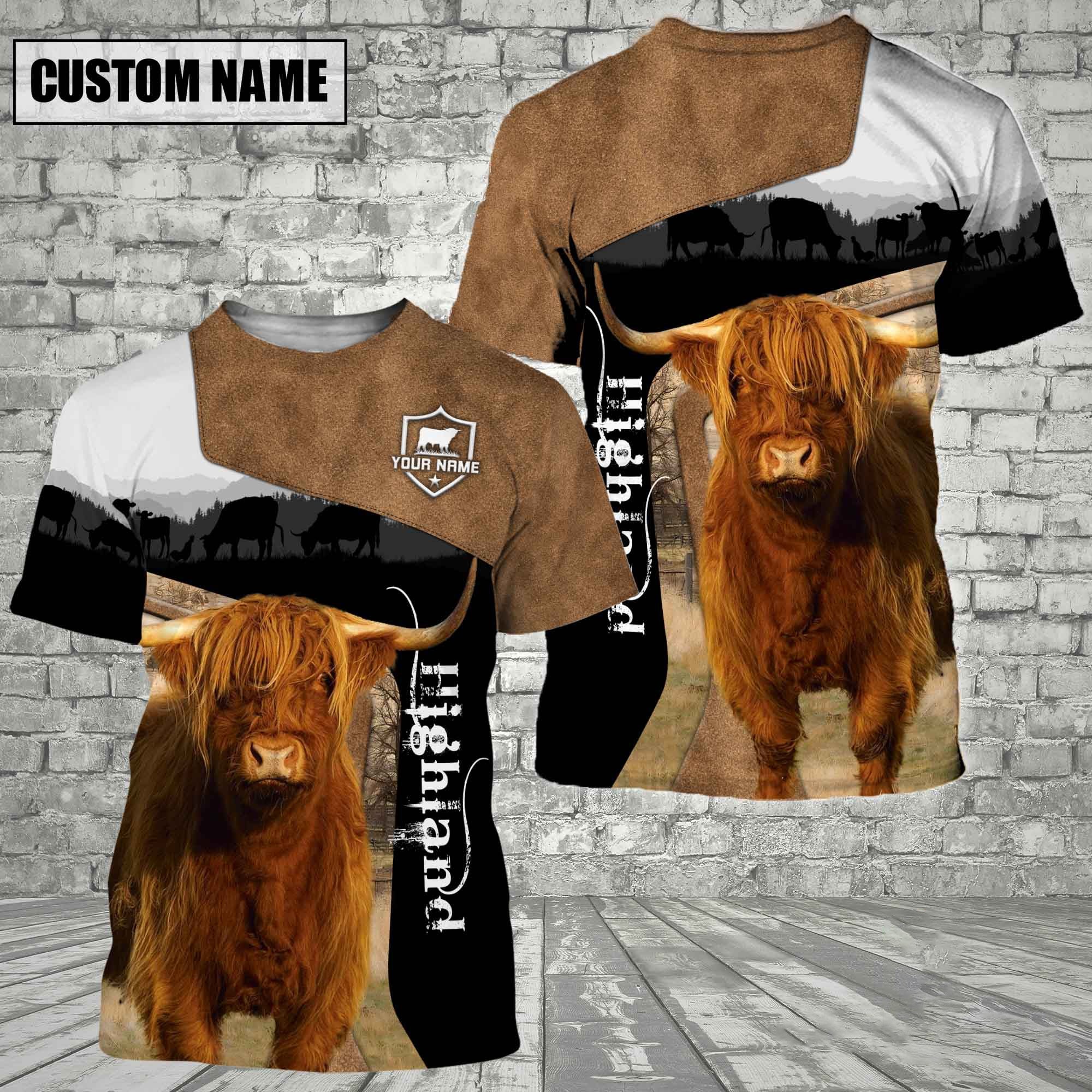 Highland Black Brown Customized Name 3D T-Shirt