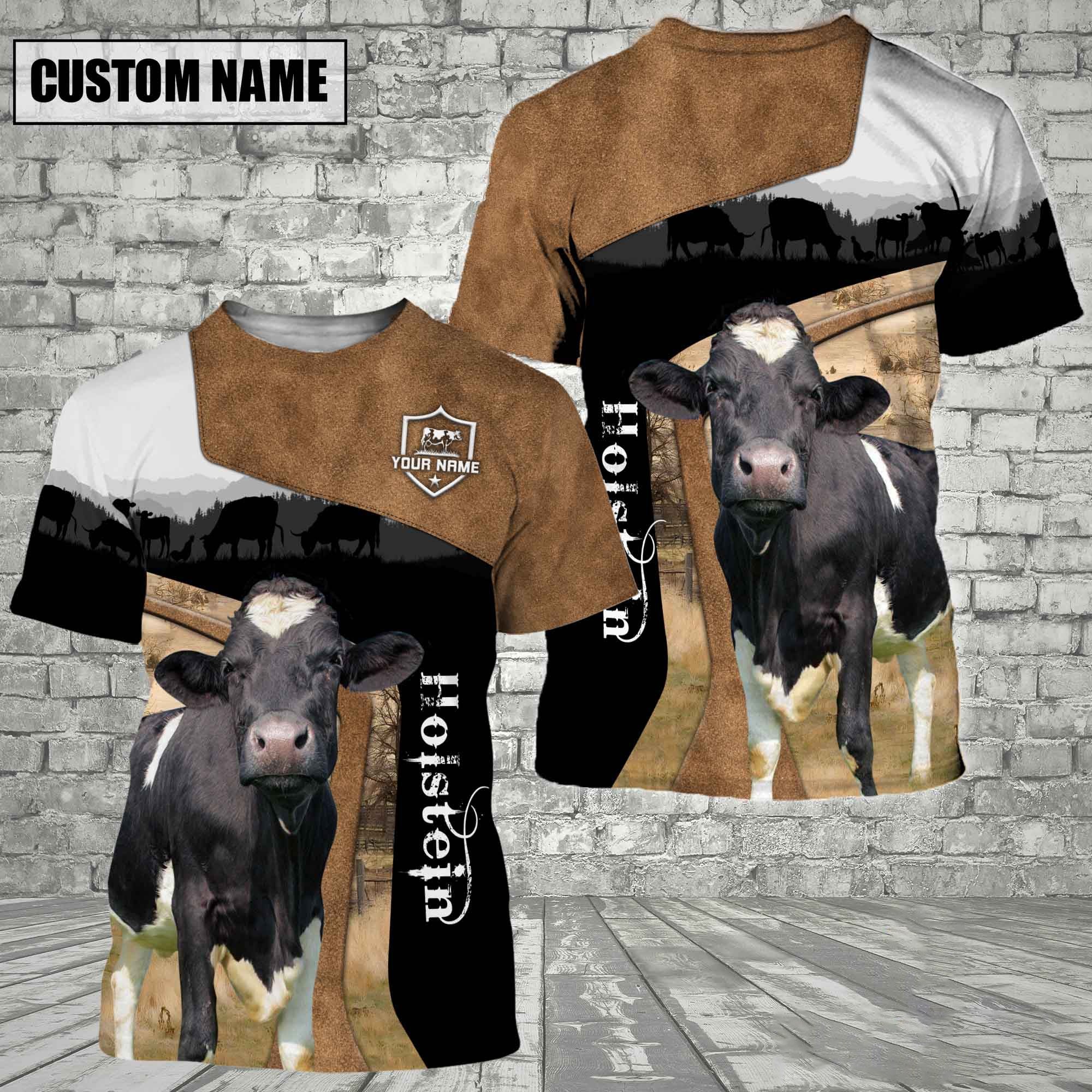 Holstein Black Brown Customized Name 3D T-Shirt