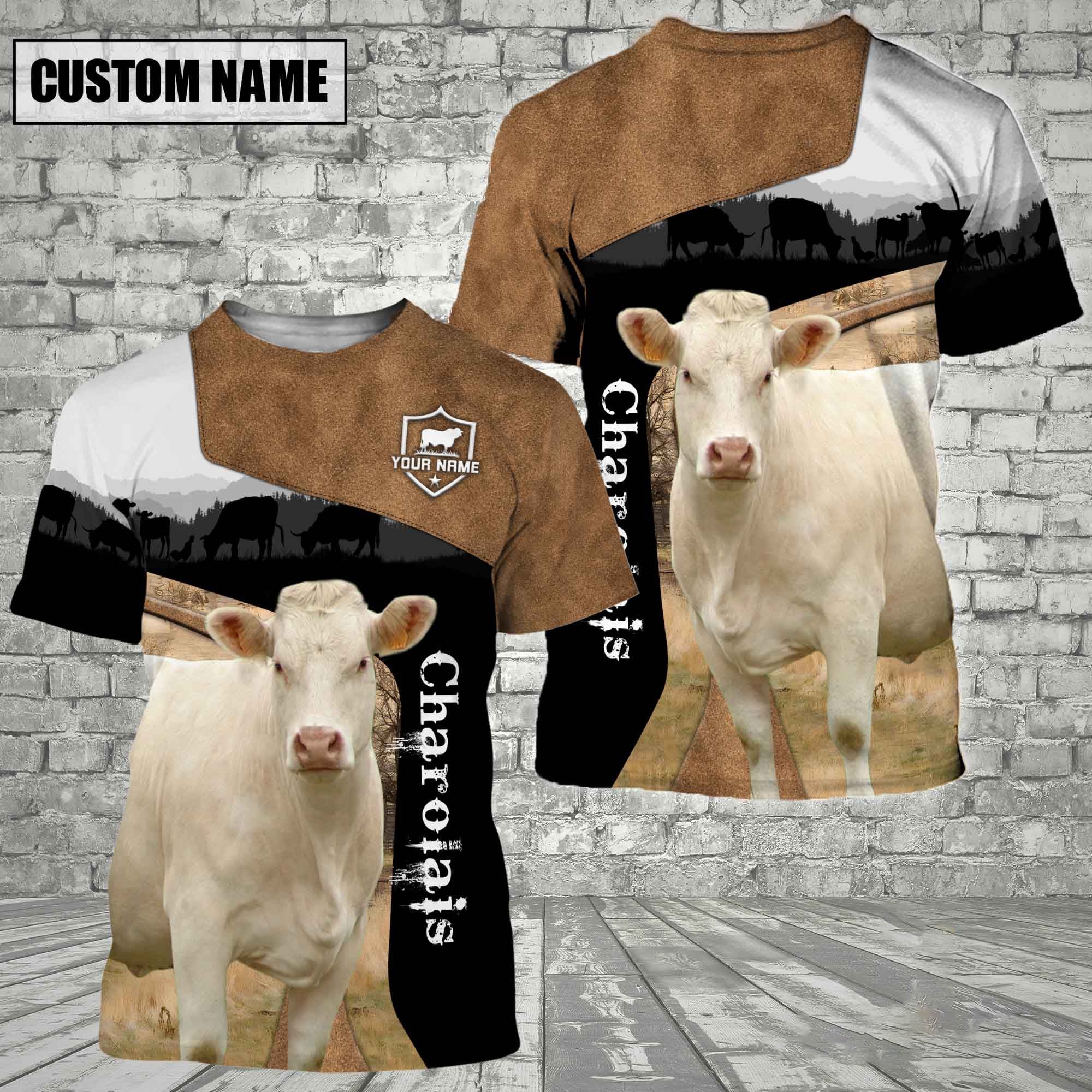 Charolais Black Brown Customized Name 3D T-Shirt