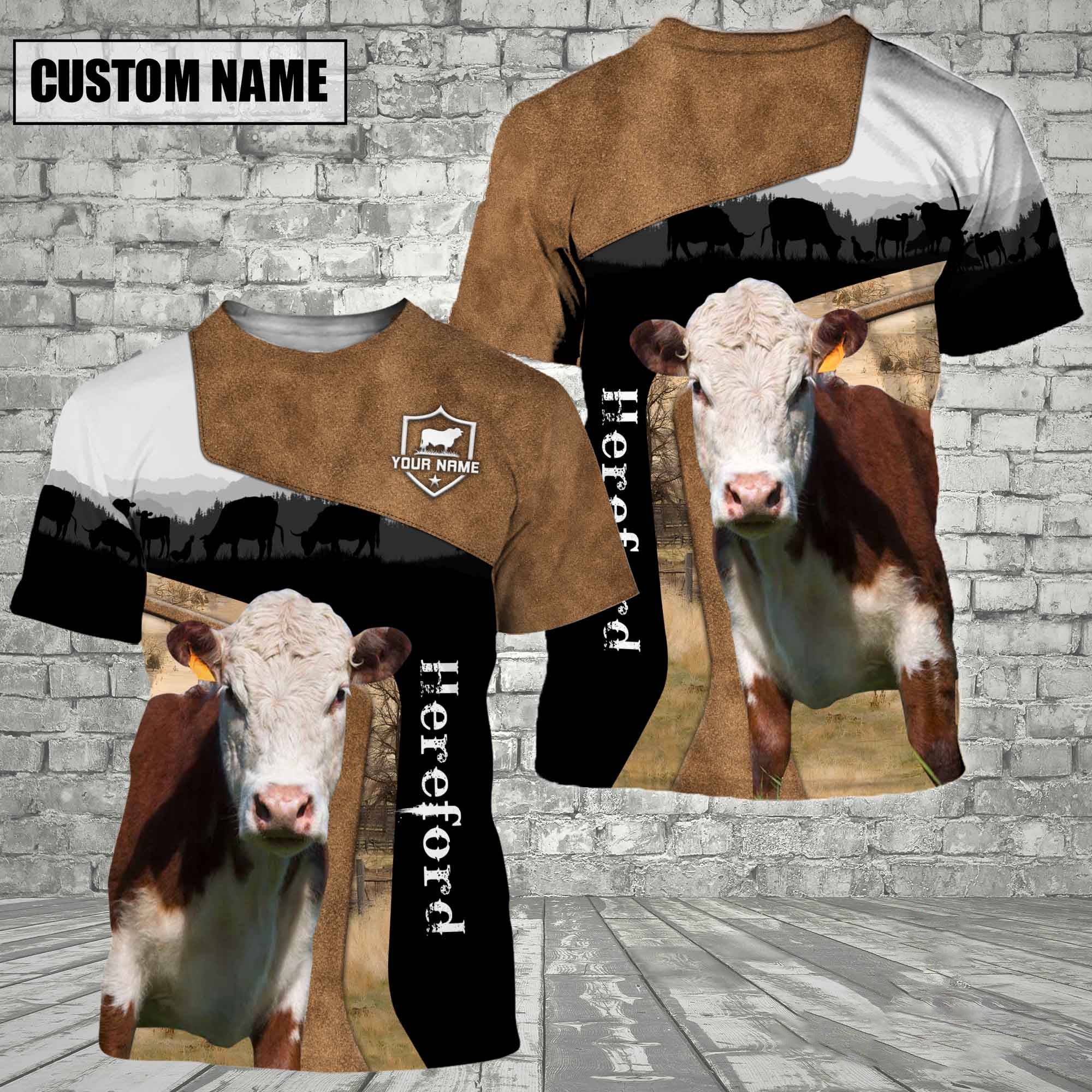 Hereford Black Brown Customized Name 3D T-Shirt