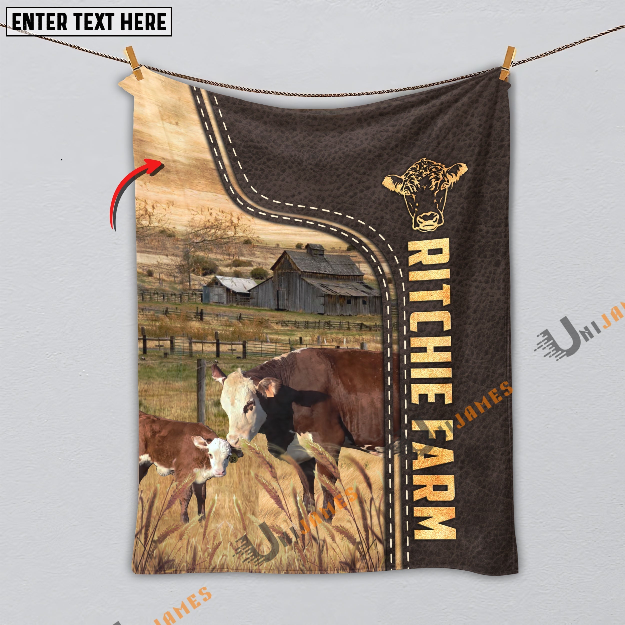Personalized Name Hereford Cattle of Alisha Ritchie Leather Pattern Blanket