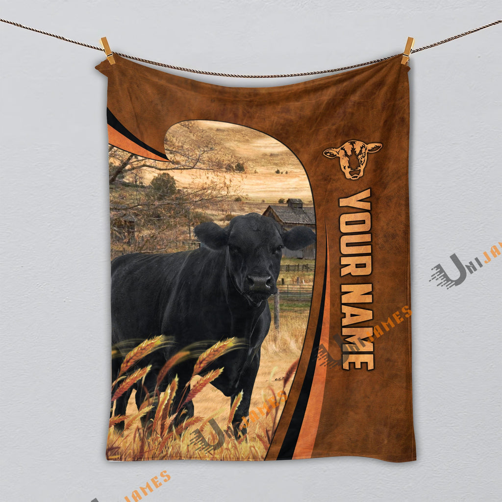 Personalized Name Black Angus Premium Brown Pattern 3D Blanket