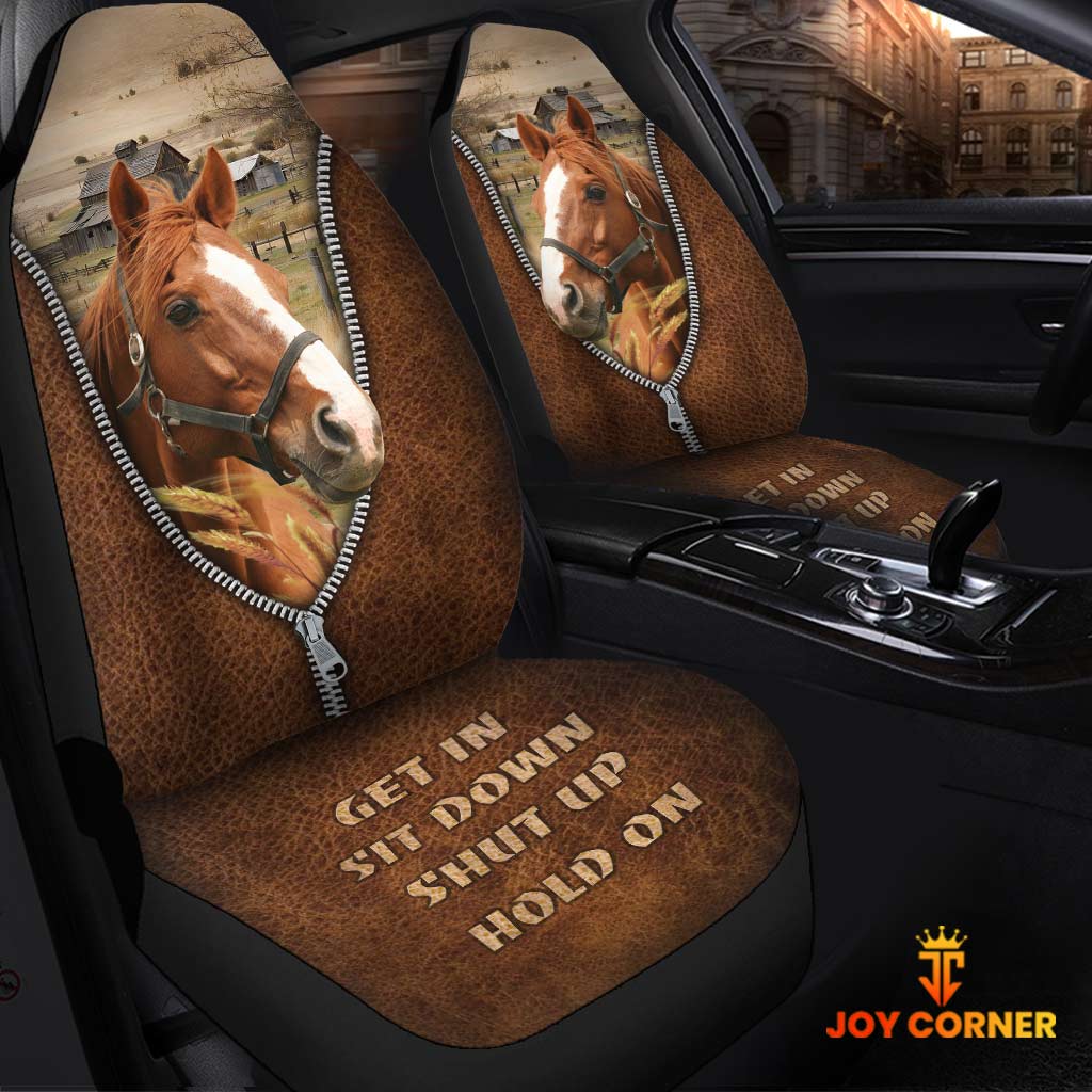 Horse Zipper Leather Pattern Car Seat Covers Universal Fit (2Pcs)