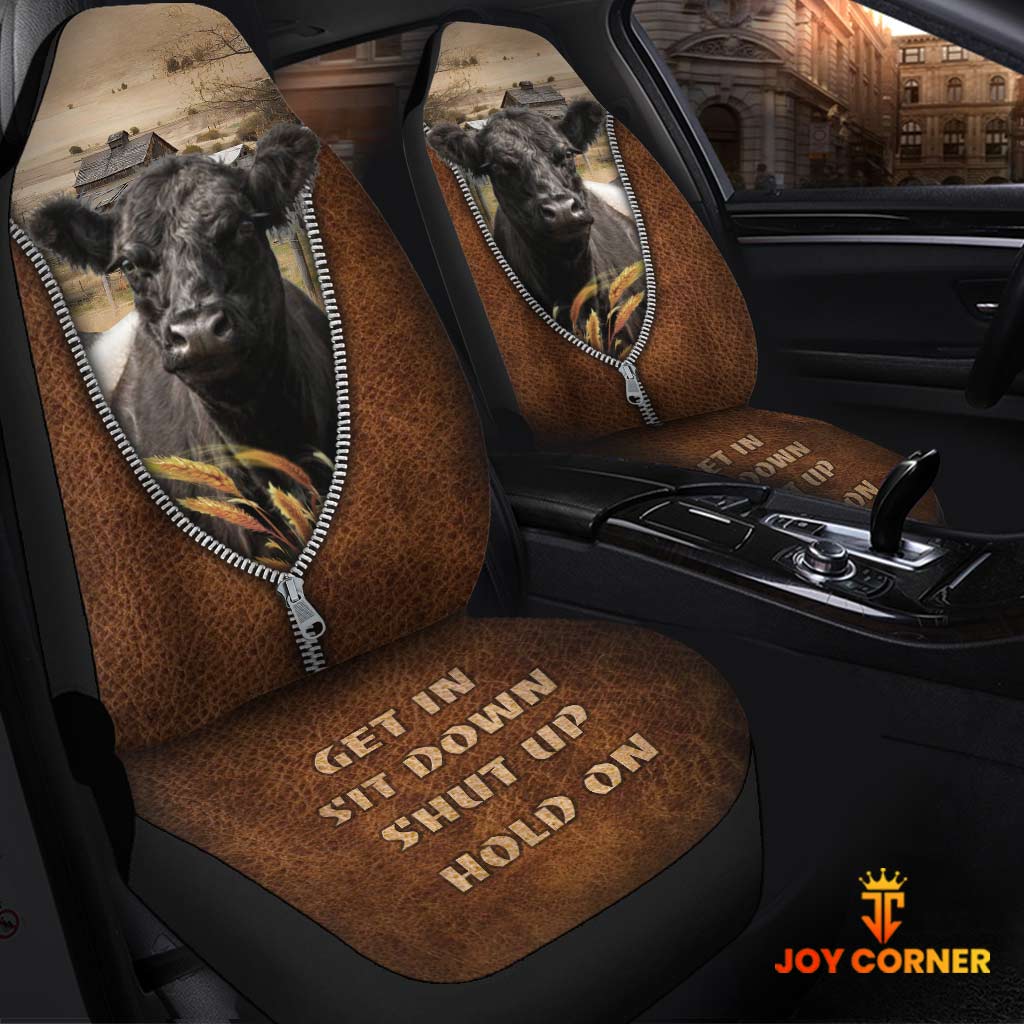 Belted Galloway Zipper Leather Pattern Car Seat Covers Universal Fit (2Pcs)