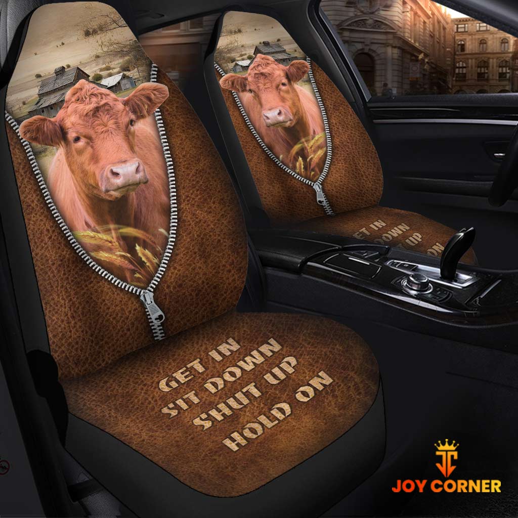 Red Angus Zipper Leather Pattern Car Seat Covers Universal Fit (2Pcs)