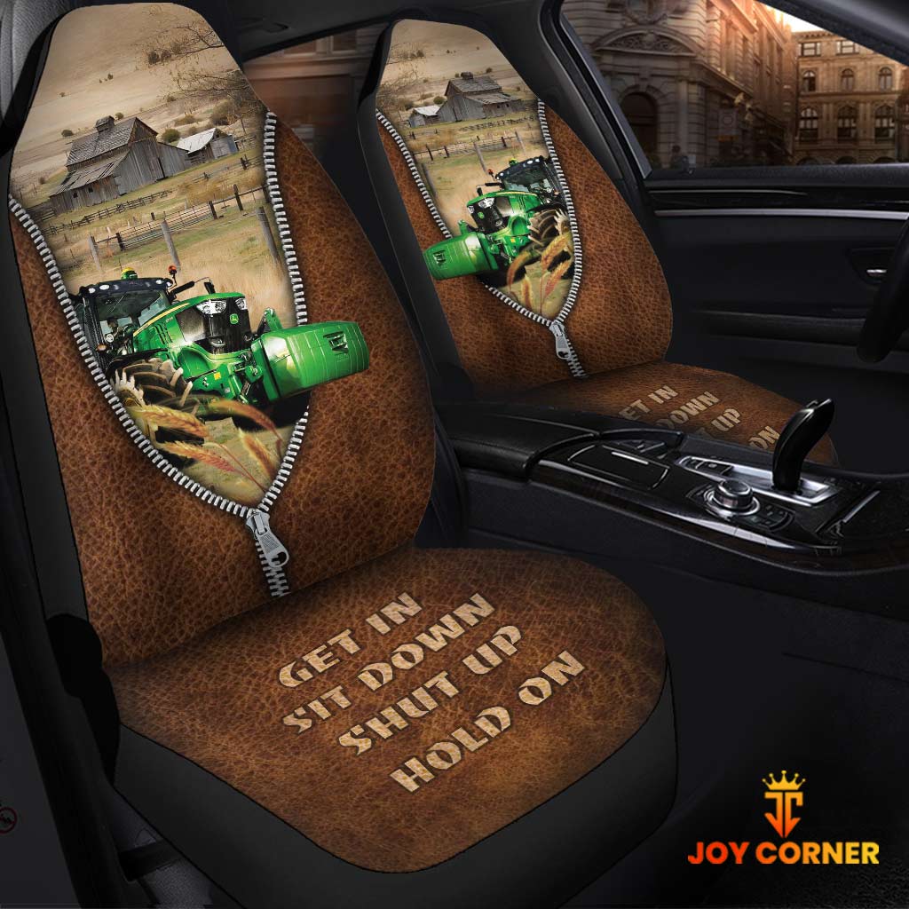Tractor Zipper Leather Pattern Car Seat Covers Universal Fit (2Pcs)
