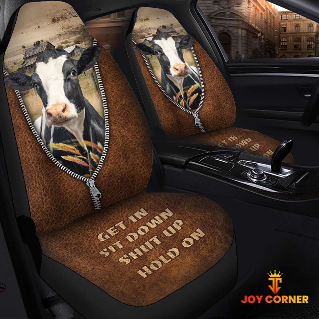 Holstein Zipper Leather Pattern Car Seat Covers Universal Fit (2Pcs)