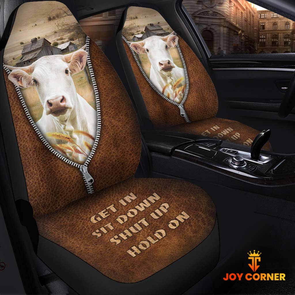 Charolais Zipper Leather Pattern Car Seat Covers Universal Fit (2Pcs)