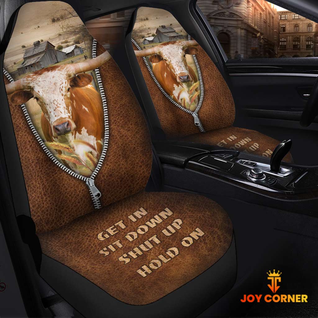 Texas Longhorn Zipper Leather Pattern Car Seat Covers Universal Fit (2Pcs)