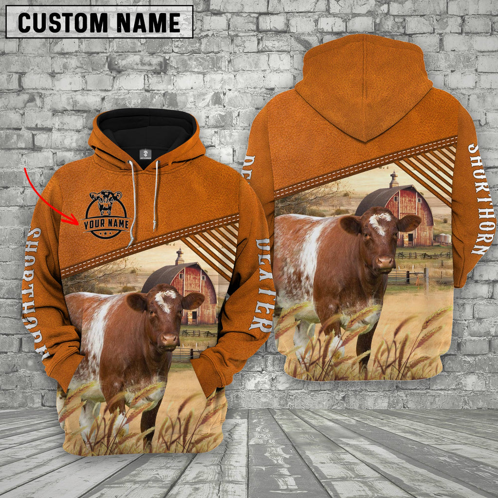 Personalized Name Shorthorn Barn Farm 3D Hoodie