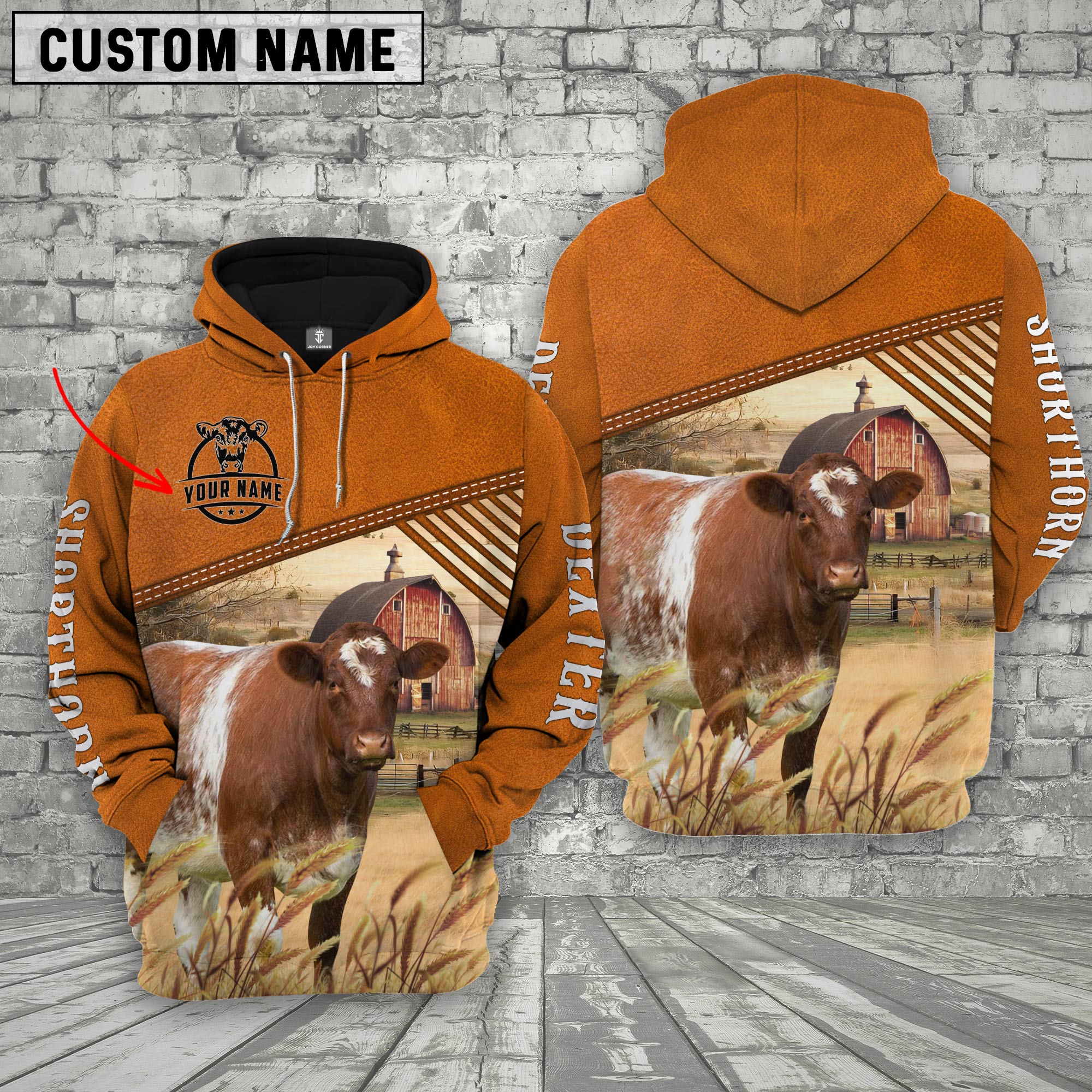 Personalized Name Shorthorn Barn Farm 3D Hoodie