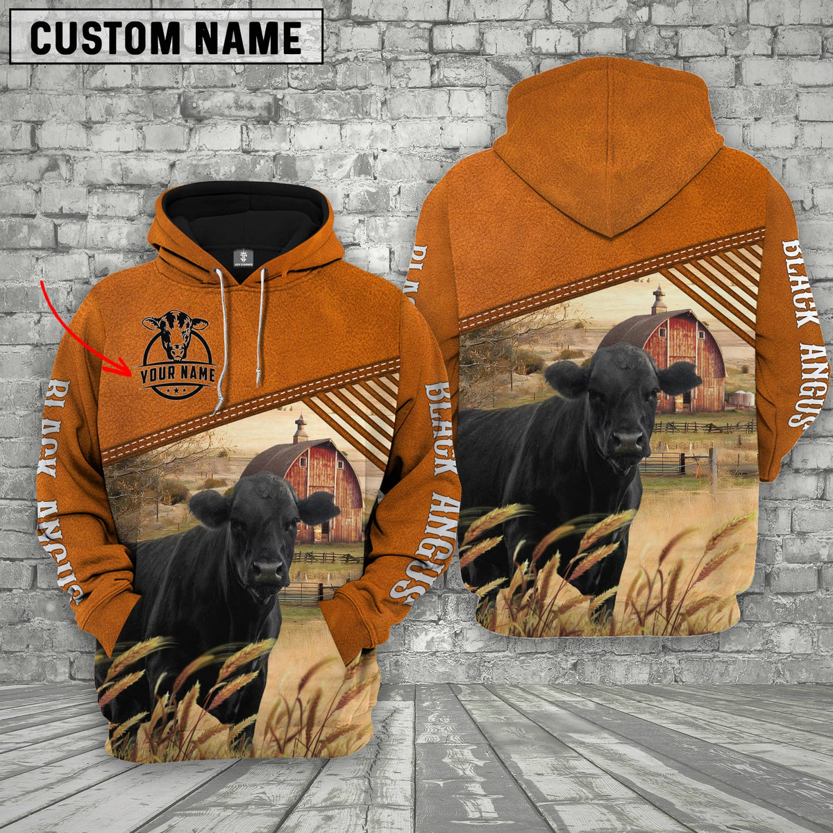 Personalized Name Black Angus Barn Farm 3D Hoodie