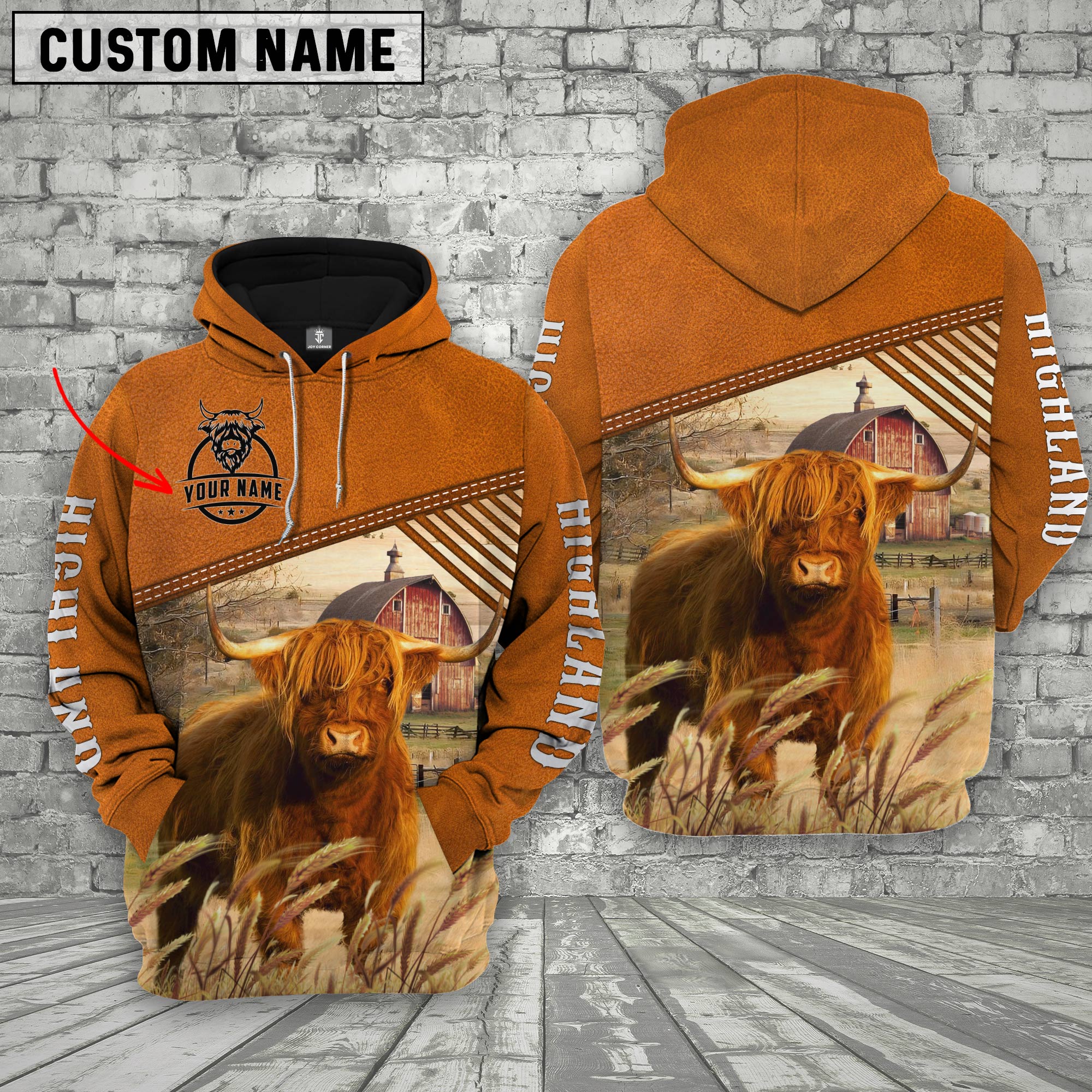 Personalized Name Highland Barn Farm 3D Hoodie
