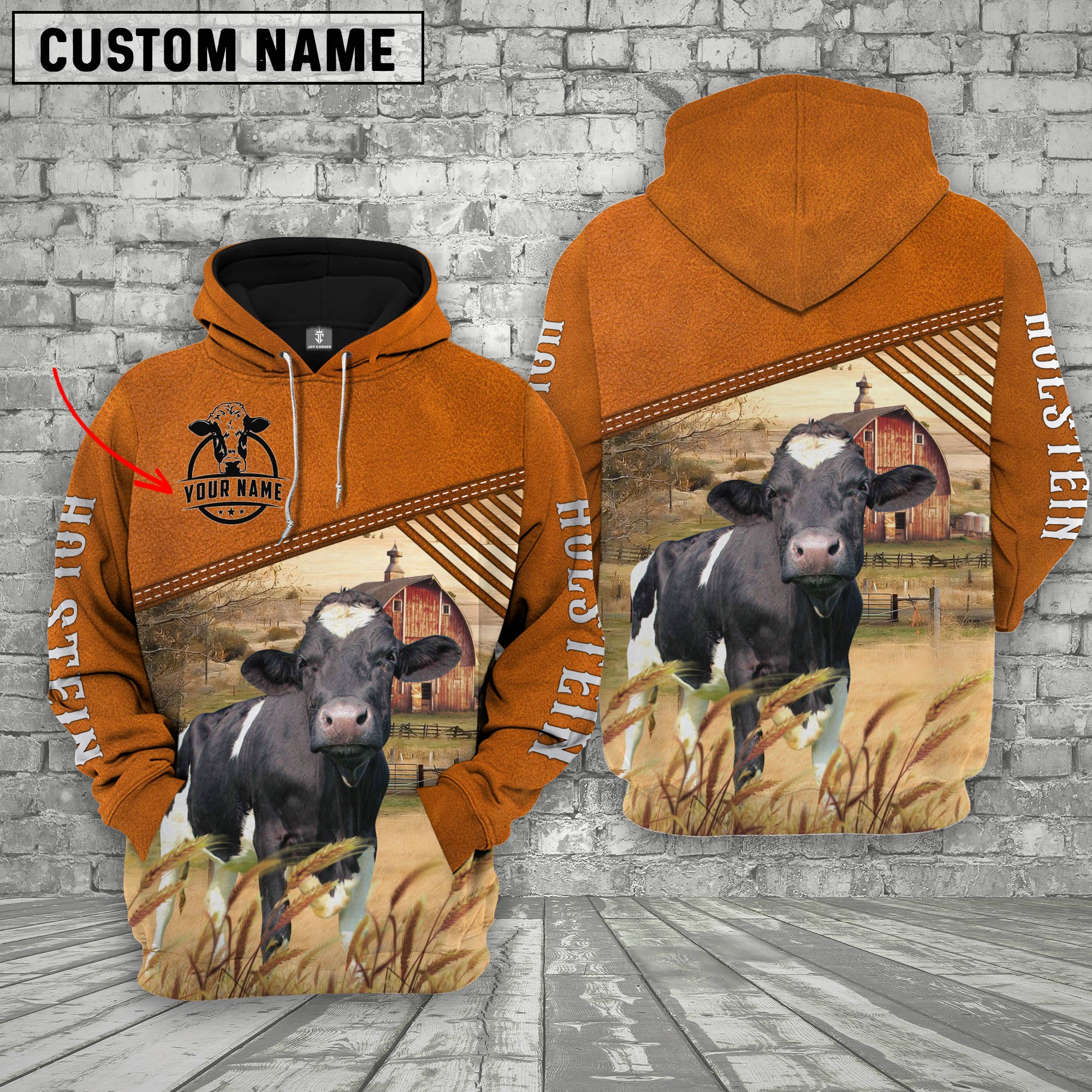 Personalized Name Holstein Barn Farm 3D Hoodie