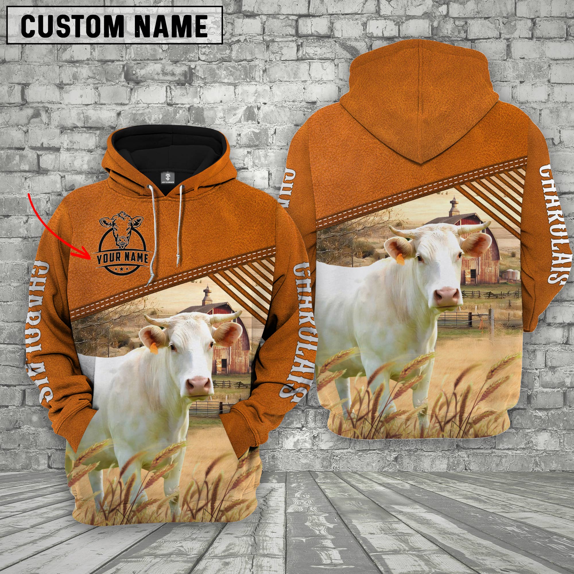 Personalized Name Charolais Barn Farm 3D Hoodie