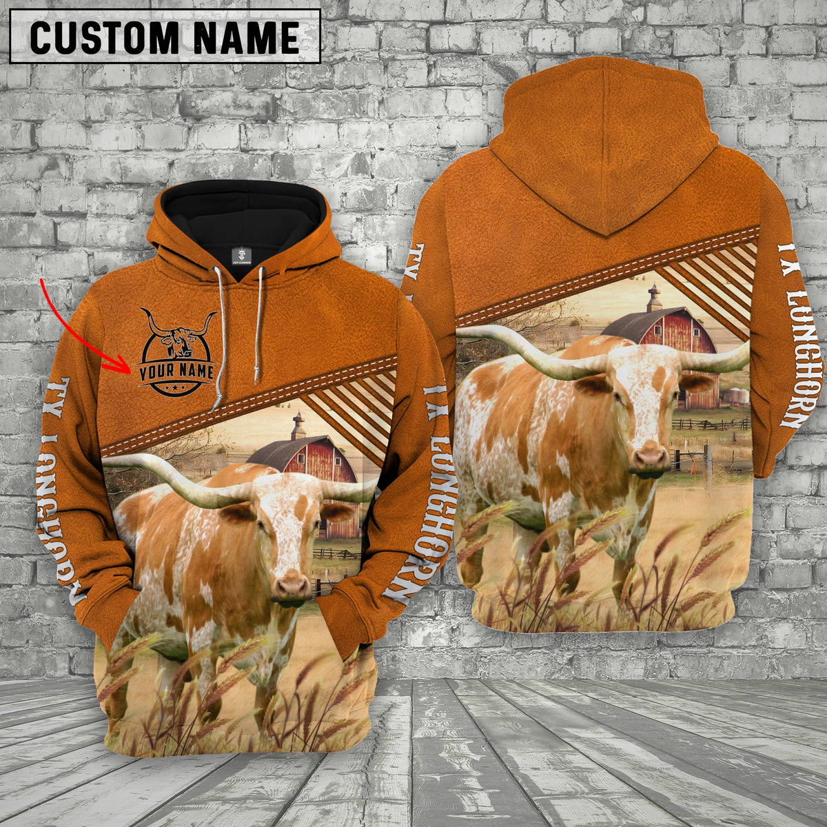 Personalized Name Texas Longhorn Barn Farm 3D Hoodie